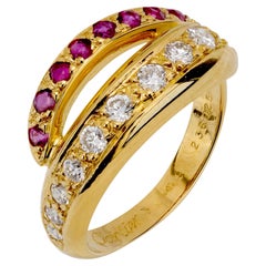 Cartier diamond ruby 18k yellow gold bypass band