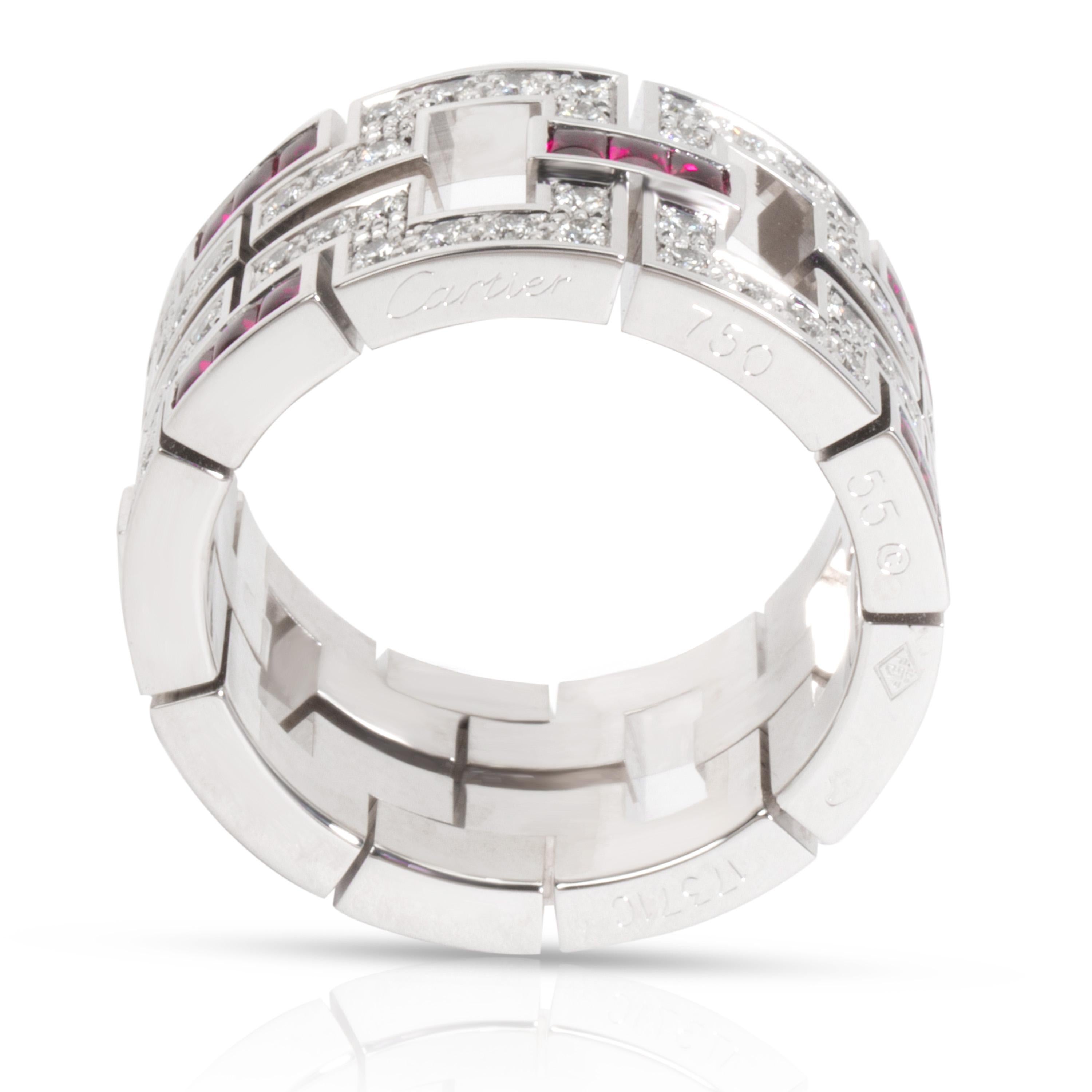 Round Cut Cartier Diamond and Ruby Band in 18 Karat White Gold 0.95 Carat