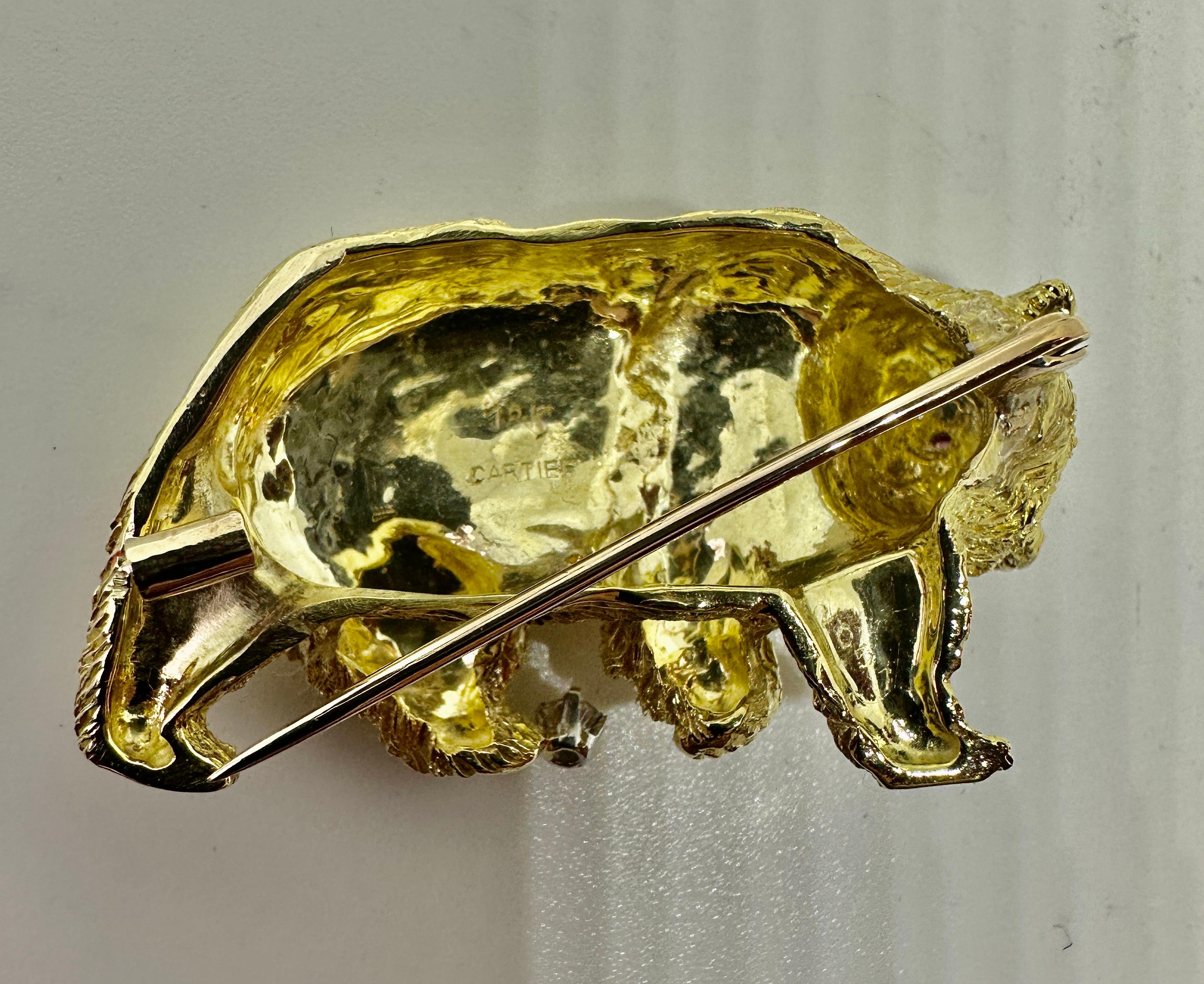 Alfiler Broche Oso Cartier Diamante Rubí Oro 18 Kilates Antiguo Firmado en venta 4