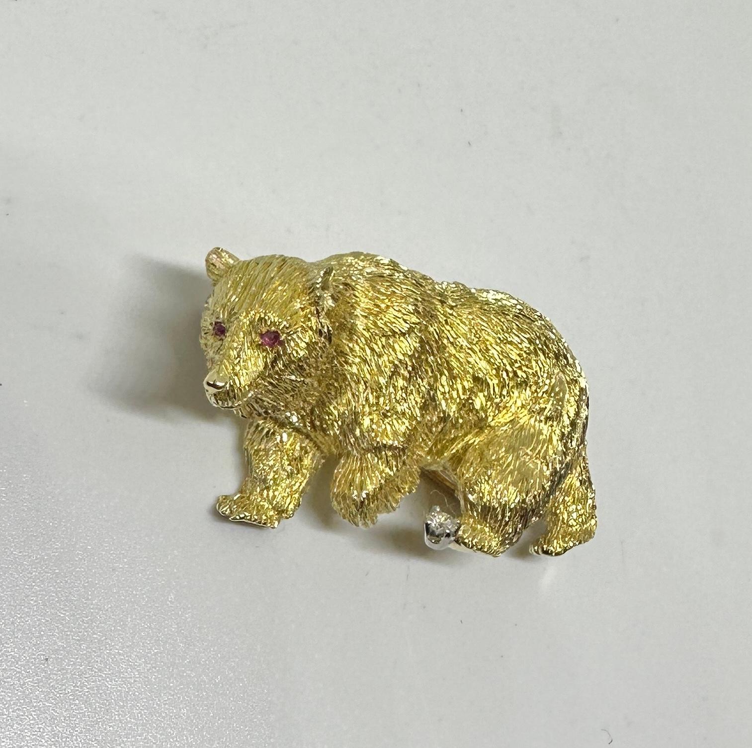 Alfiler Broche Oso Cartier Diamante Rubí Oro 18 Kilates Antiguo Firmado Retro en venta