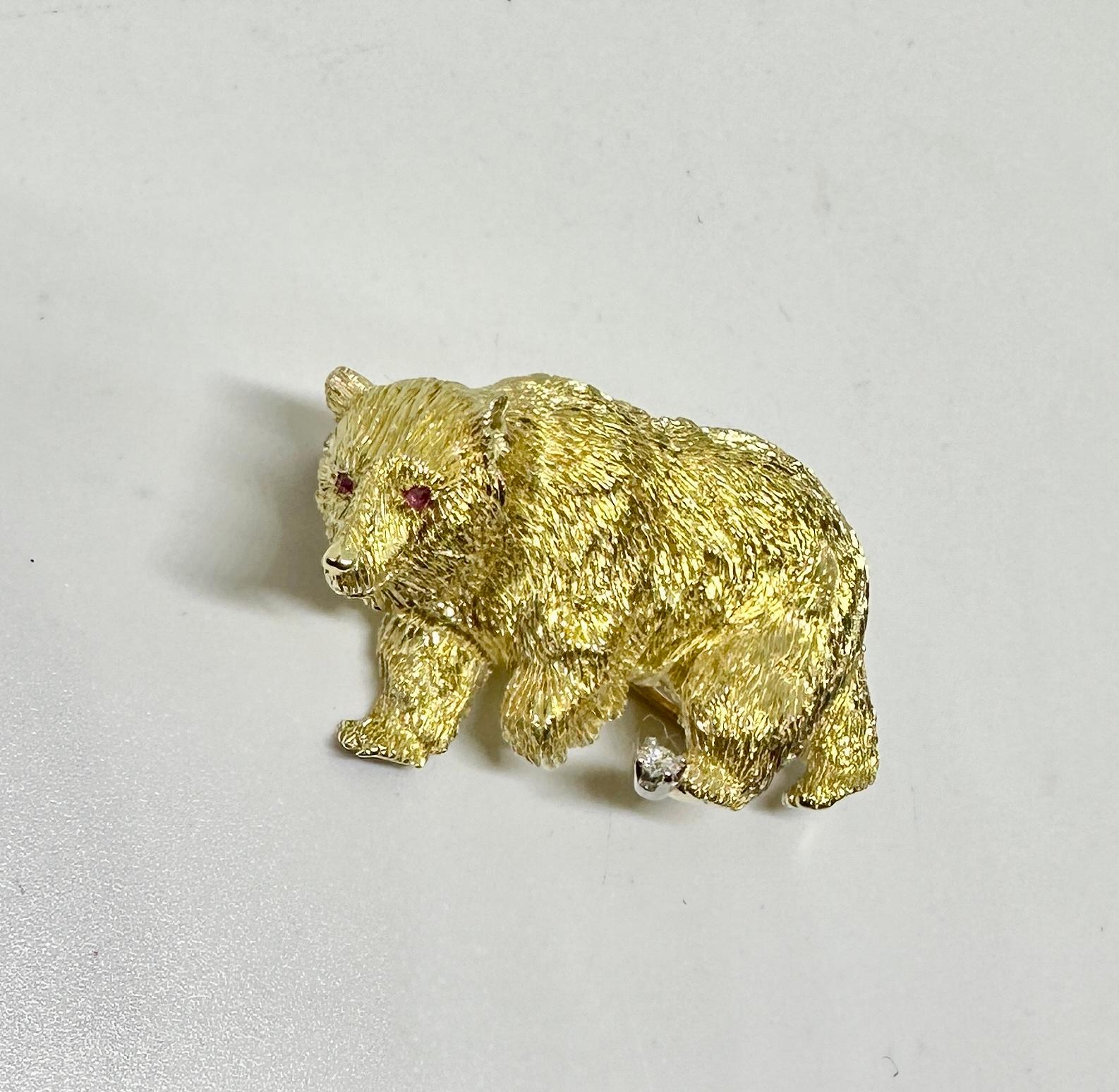 Alfiler Broche Oso Cartier Diamante Rubí Oro 18 Kilates Antiguo Firmado en venta 2