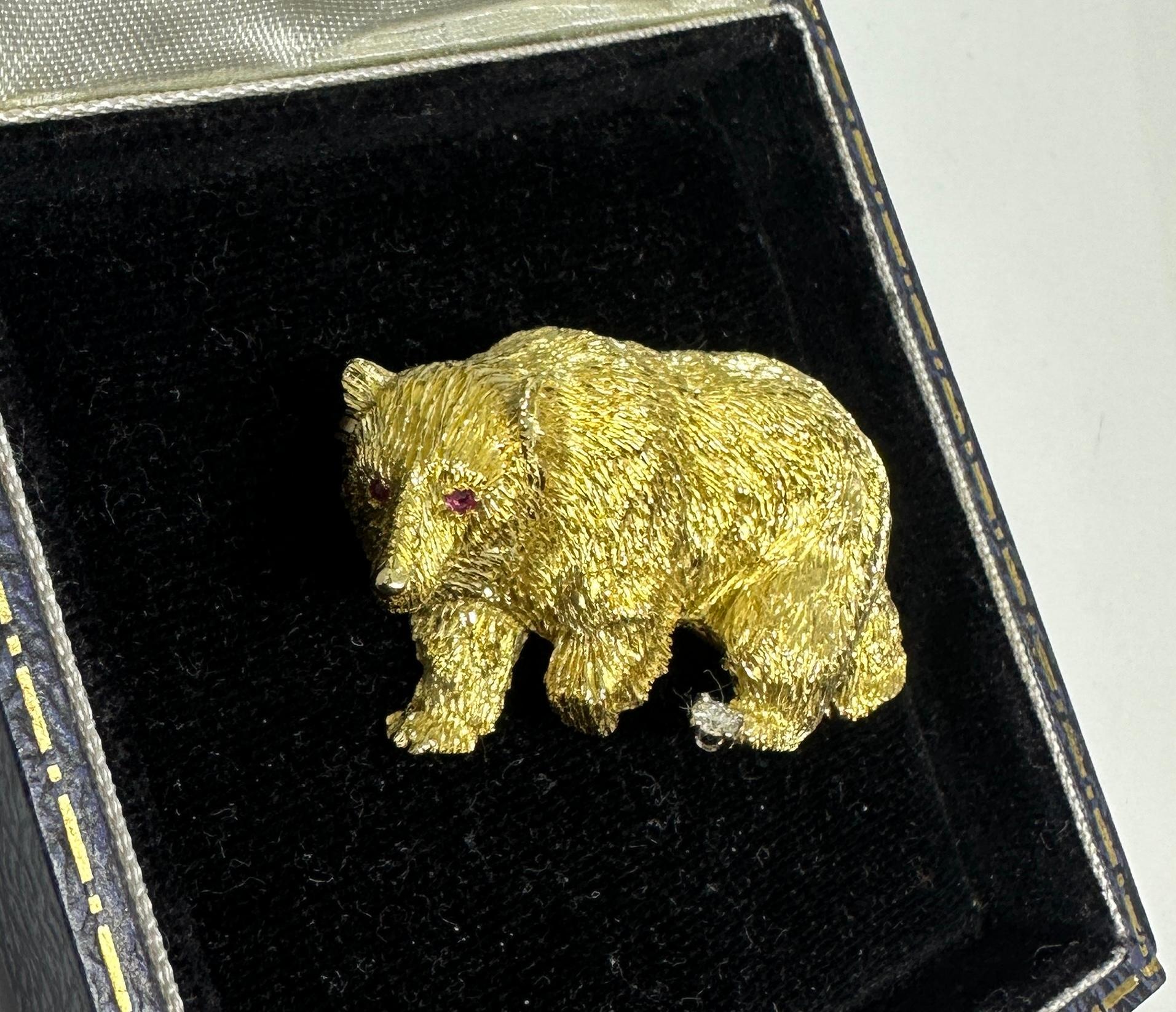 Alfiler Broche Oso Cartier Diamante Rubí Oro 18 Kilates Antiguo Firmado en venta 3