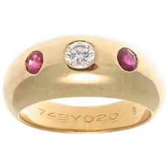  Cartier Diamond Ruby Gold Band Gypsy Ring