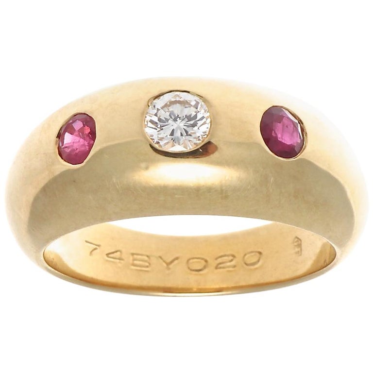 Cartier Diamond Ruby Gold Band Gypsy Ring