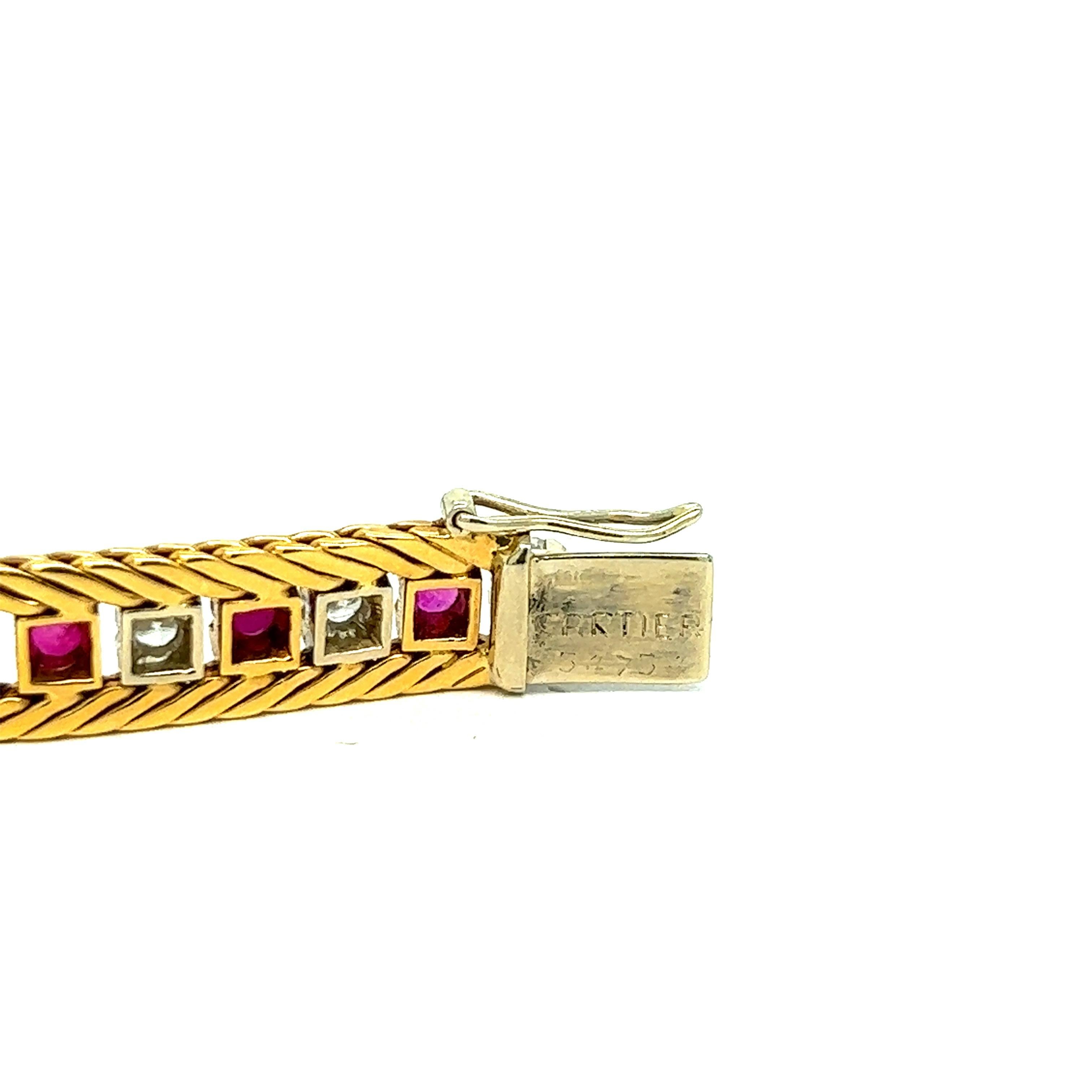 Cartier Diamond & Ruby Line Bracelet In Excellent Condition For Sale In New York, NY