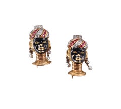 Cartier Diamante Rubino Perla Smalto Oro Blackamoor Set Spilla