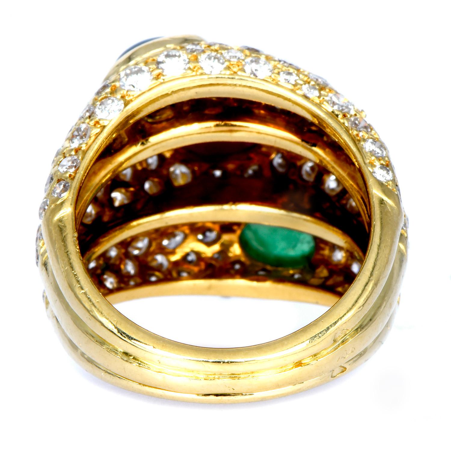 Cabochon Cartier Diamond Ruby Sapphire Emerald 18K Gold Ring