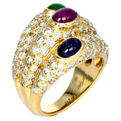 Cartier Diamond Ruby Sapphire Emerald 18K Gold Ring