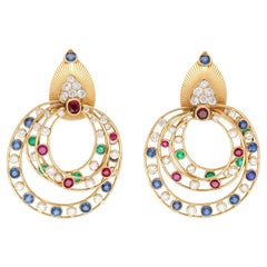 CARTIER Pendientes Colgantes de Diamante, Rubí, Zafiro y Esmeralda
