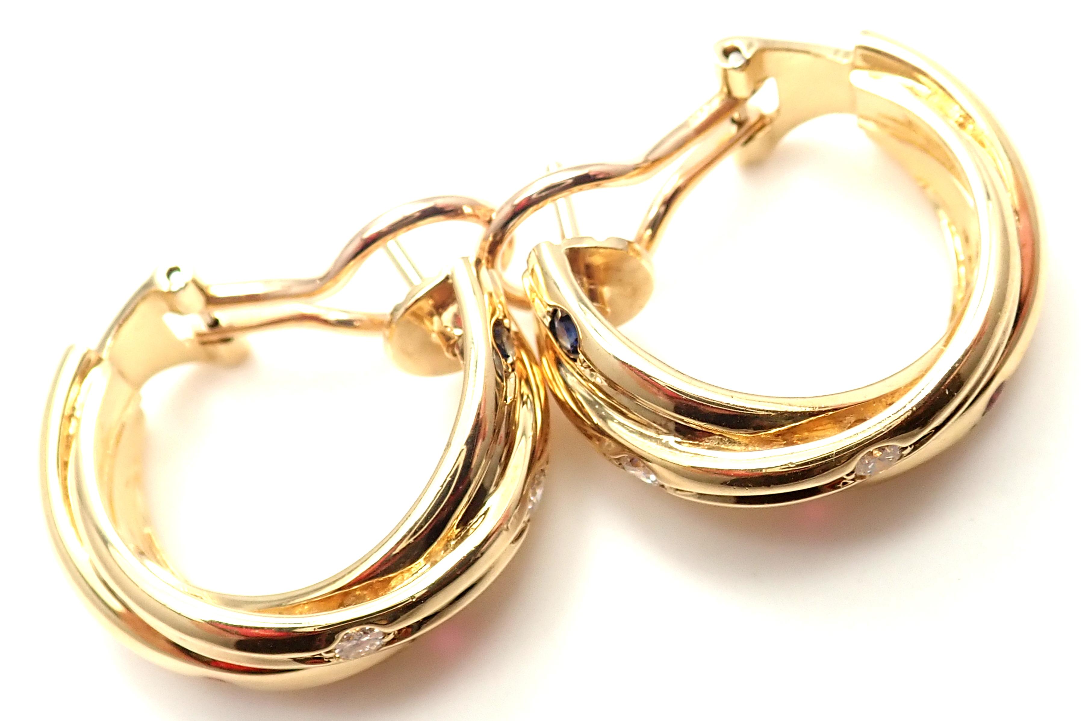 Cartier Diamond Ruby Sapphire Trinity Yellow Gold Hoop Earrings 6