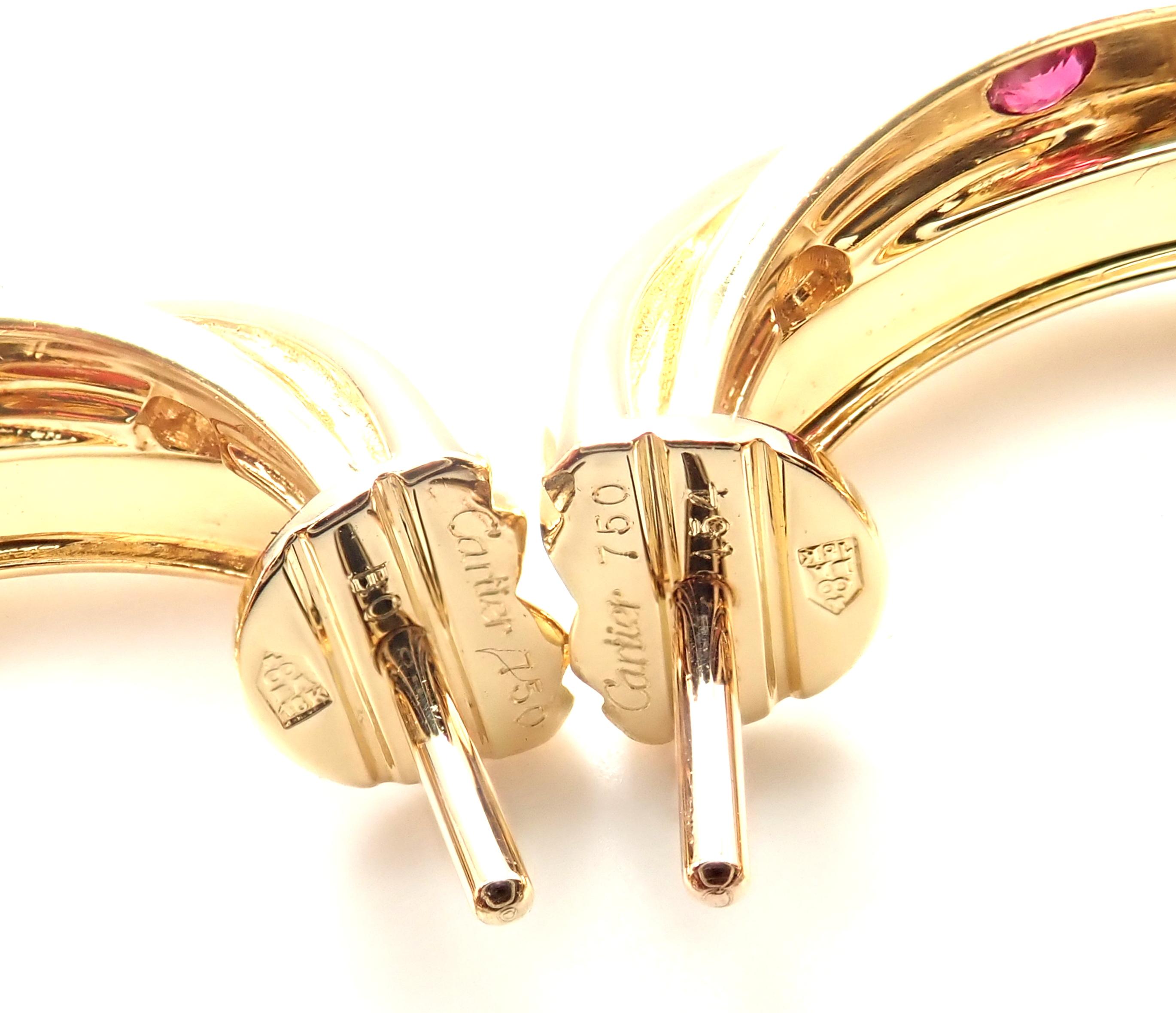 Cartier Diamond Ruby Sapphire Trinity Yellow Gold Hoop Earrings 4