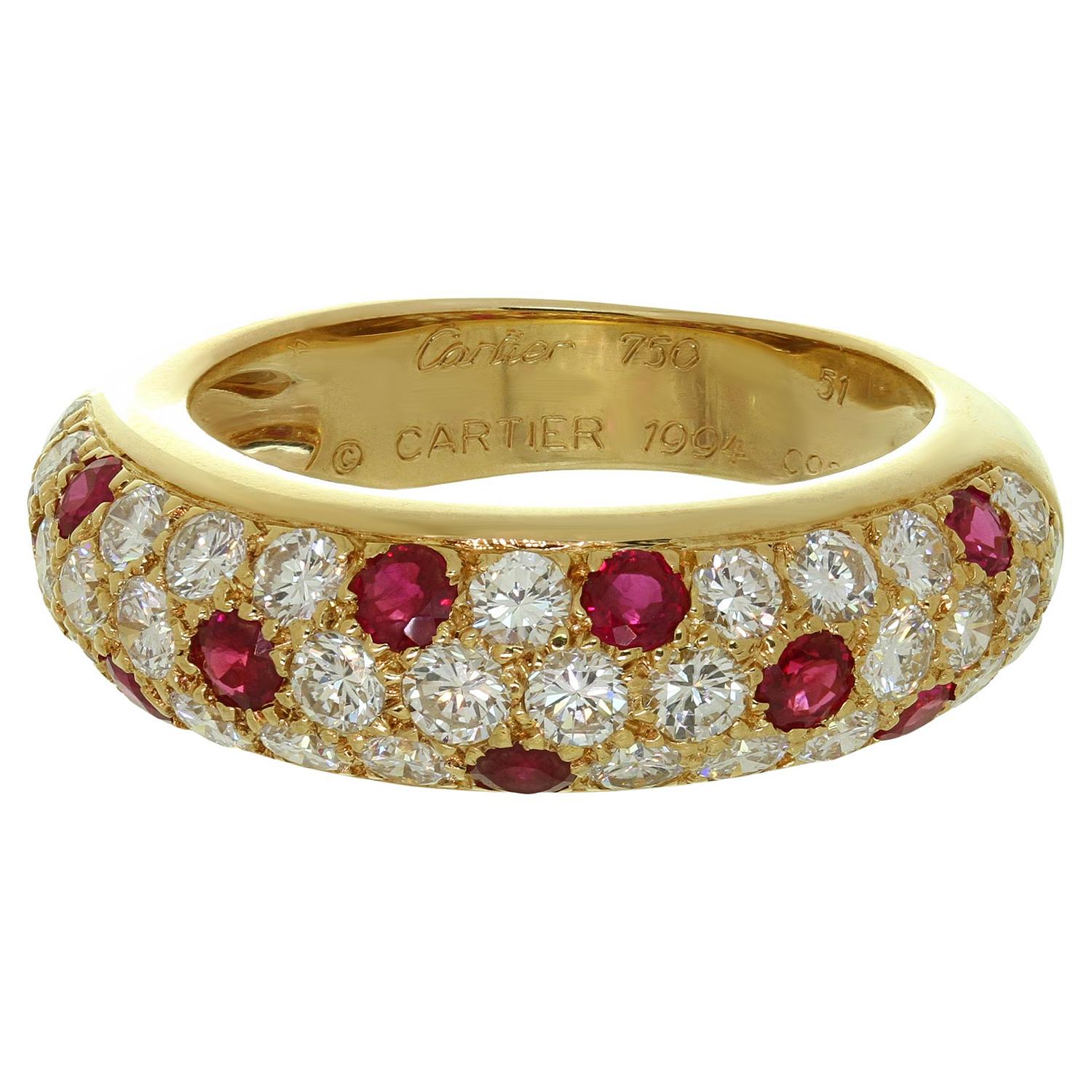 Cartier Diamond Ruby Yellow Gold Band Ring. Sz. 51 1