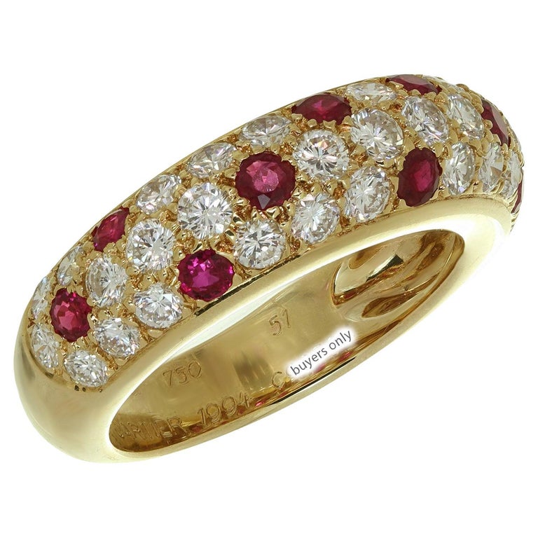 Cartier Diamond Ruby Yellow Gold Band Ring. Sz. 51