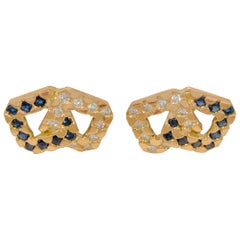 Cartier Diamond Sapphire 18 Karat Yellow Gold Cufflinks