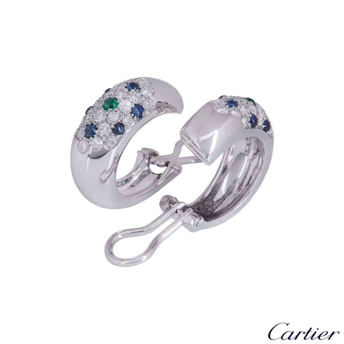 Cartier Diamond, Sapphire and Emerald Earrings In Excellent Condition In London, GB