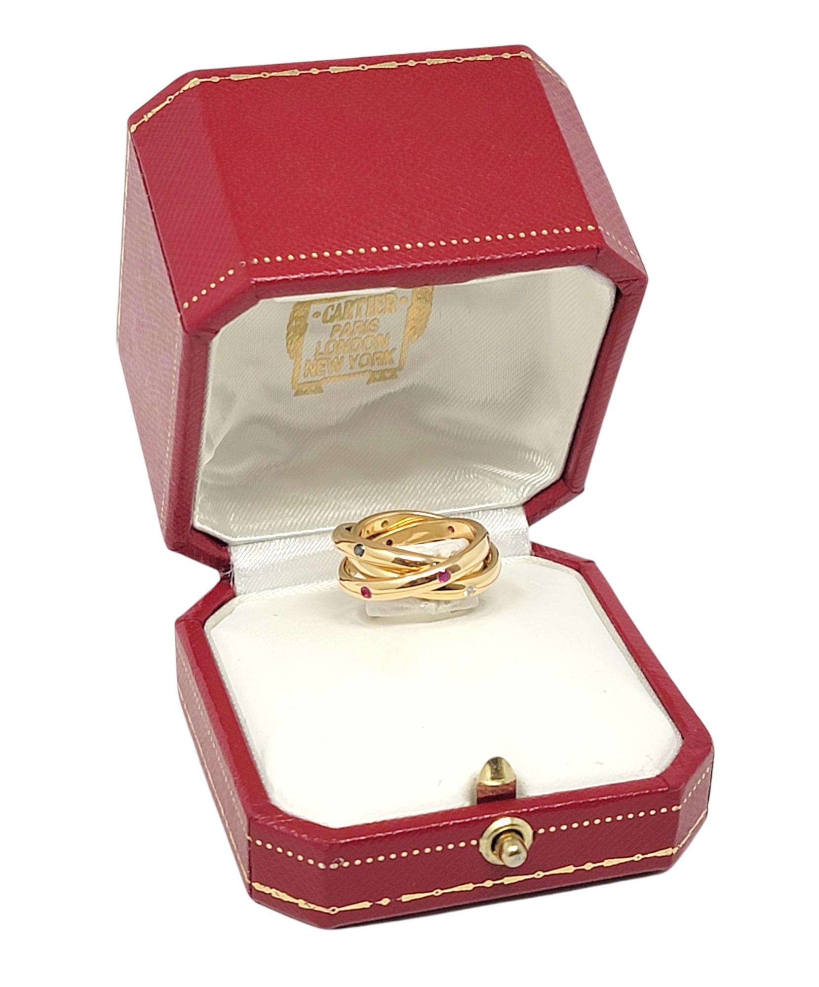 Cartier Diamond, Sapphire and Ruby Trinity Band Ring in 18 Karat Yellow Gold 48 1
