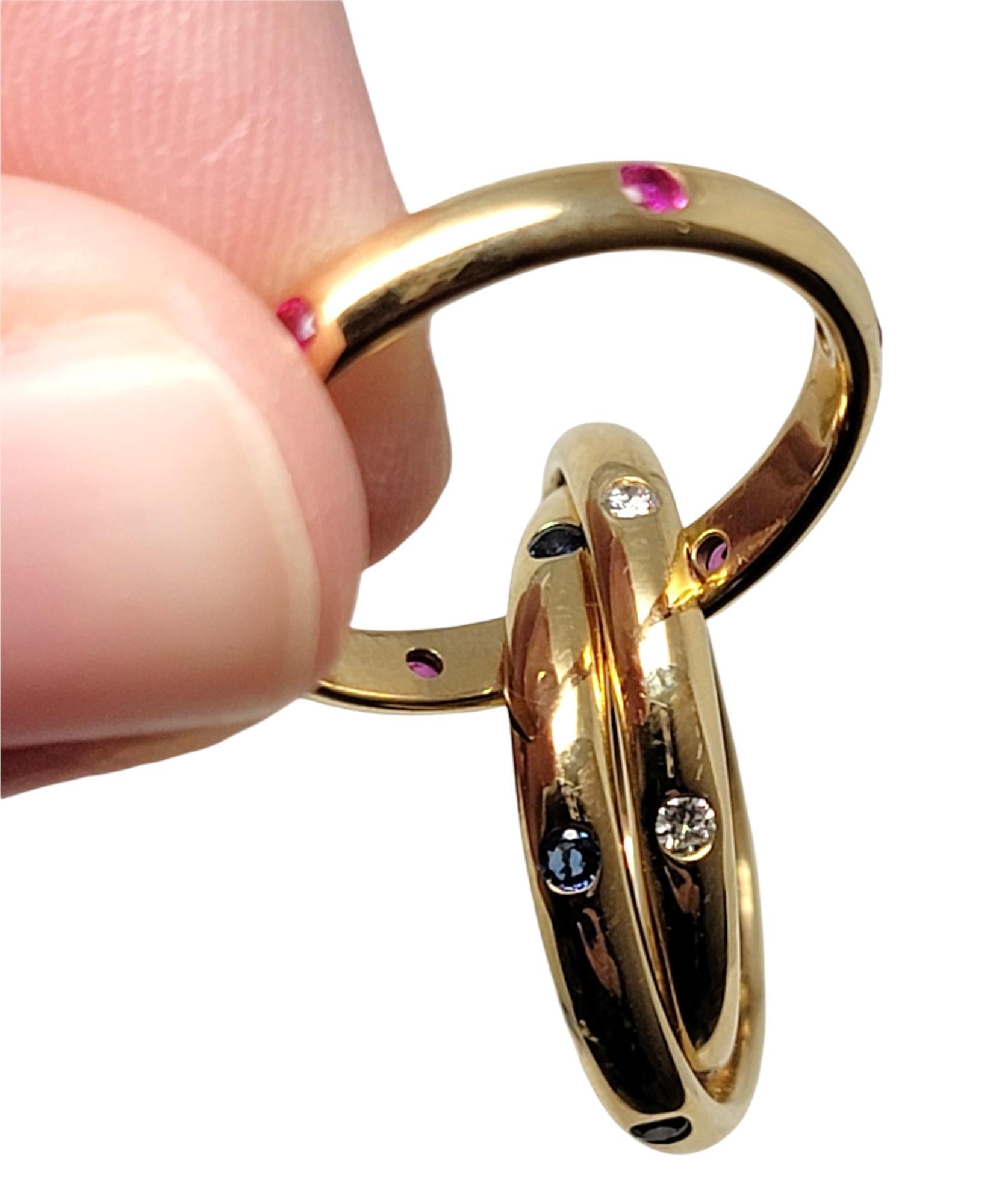 Women's Cartier Diamond, Sapphire and Ruby Trinity Band Ring in 18 Karat Yellow Gold 48