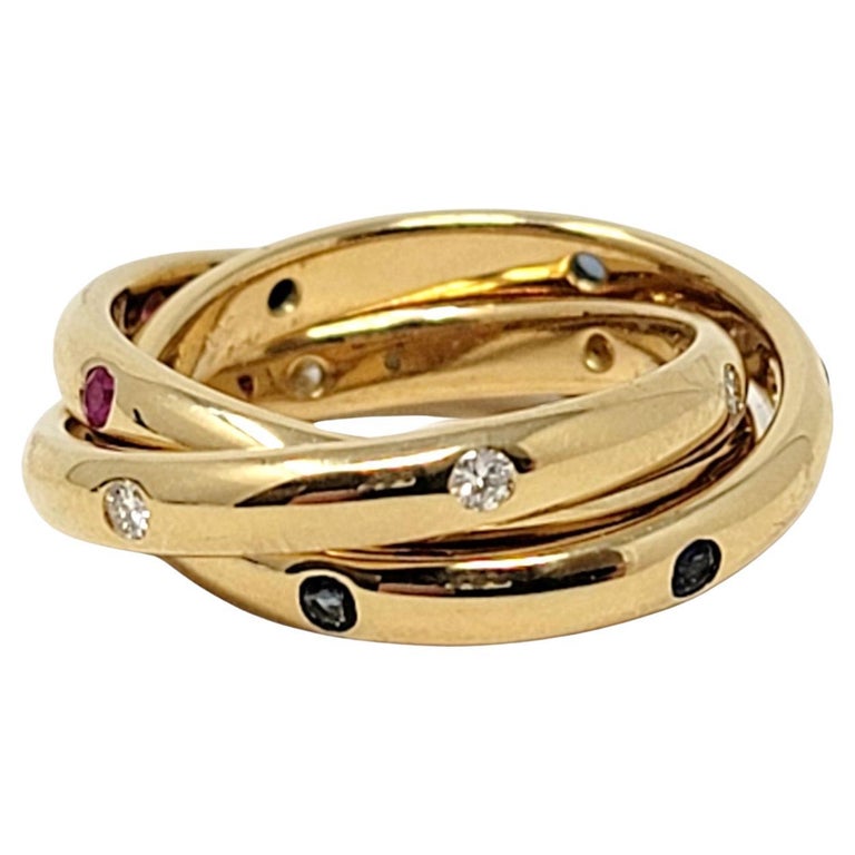 Cartier: 18 Karat Gelbgold Trinity-Ring mit Diamanten, Saphiren und Rubinen  48 im Angebot bei 1stDibs