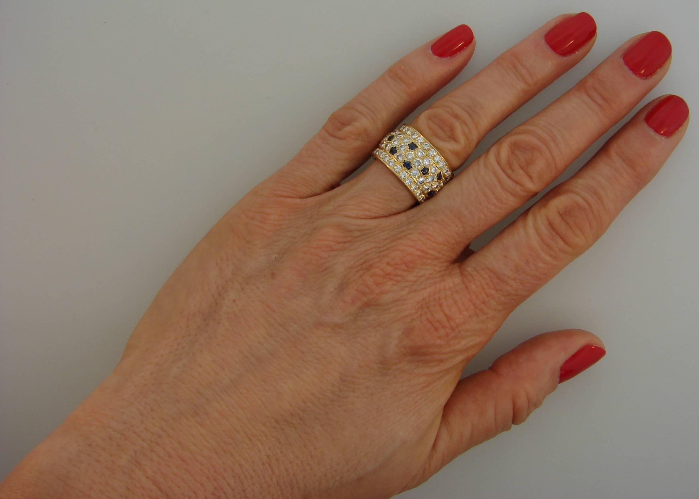 Women's Cartier Diamond Sapphire Yellow Gold Band Ring