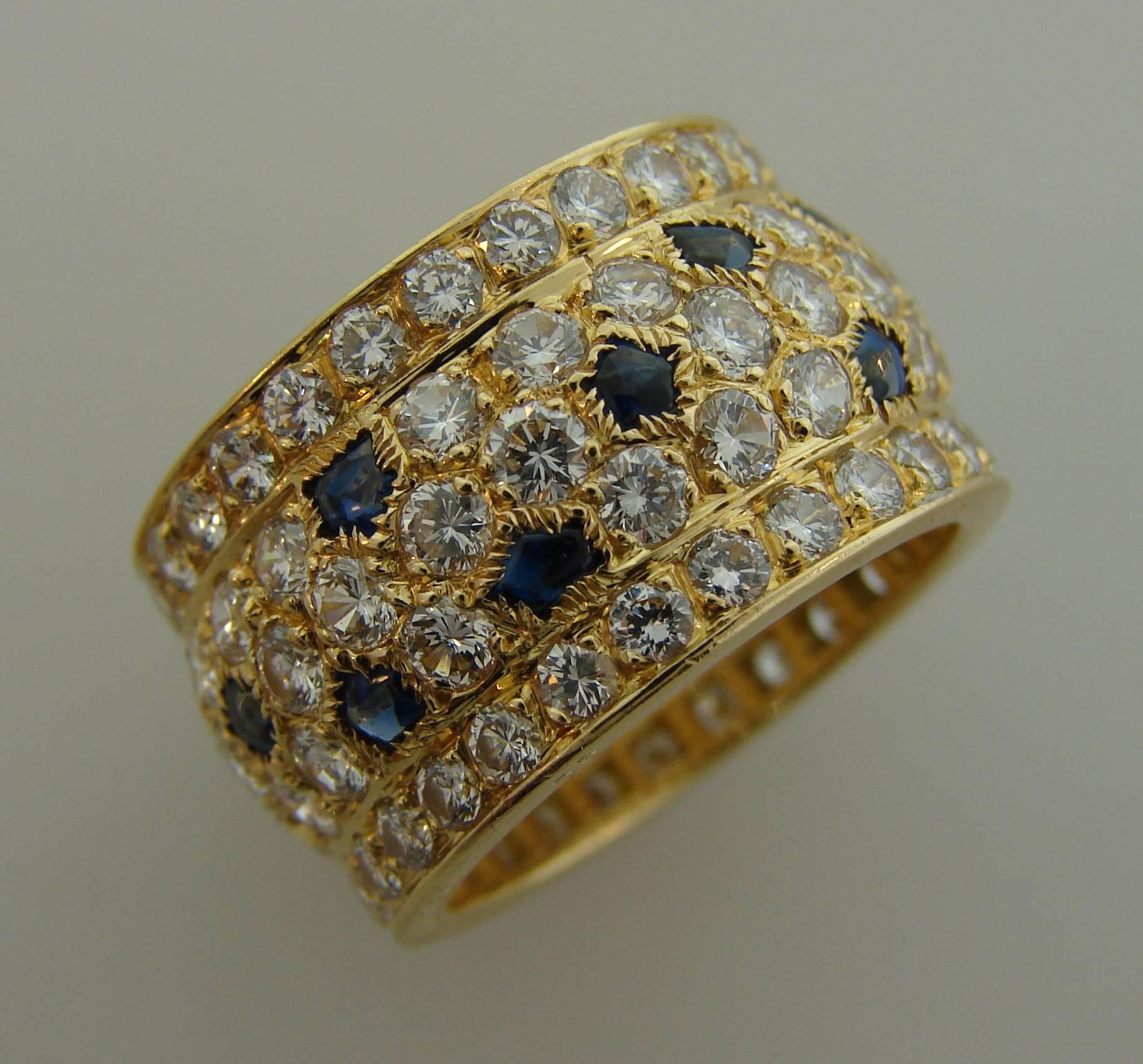 Cartier Diamond Sapphire Yellow Gold Band Ring 1