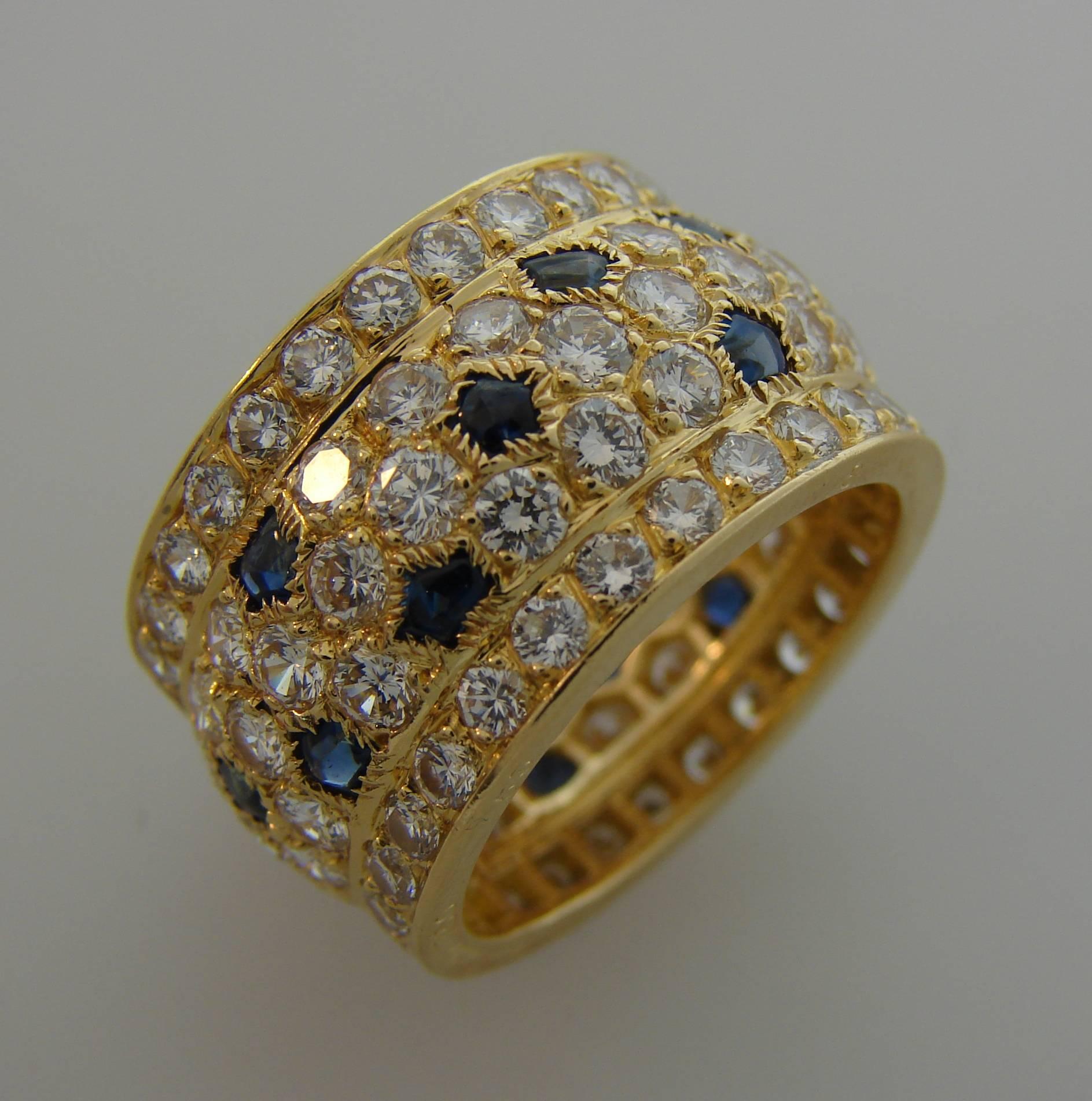 Cartier Diamond Sapphire Yellow Gold Band Ring 2