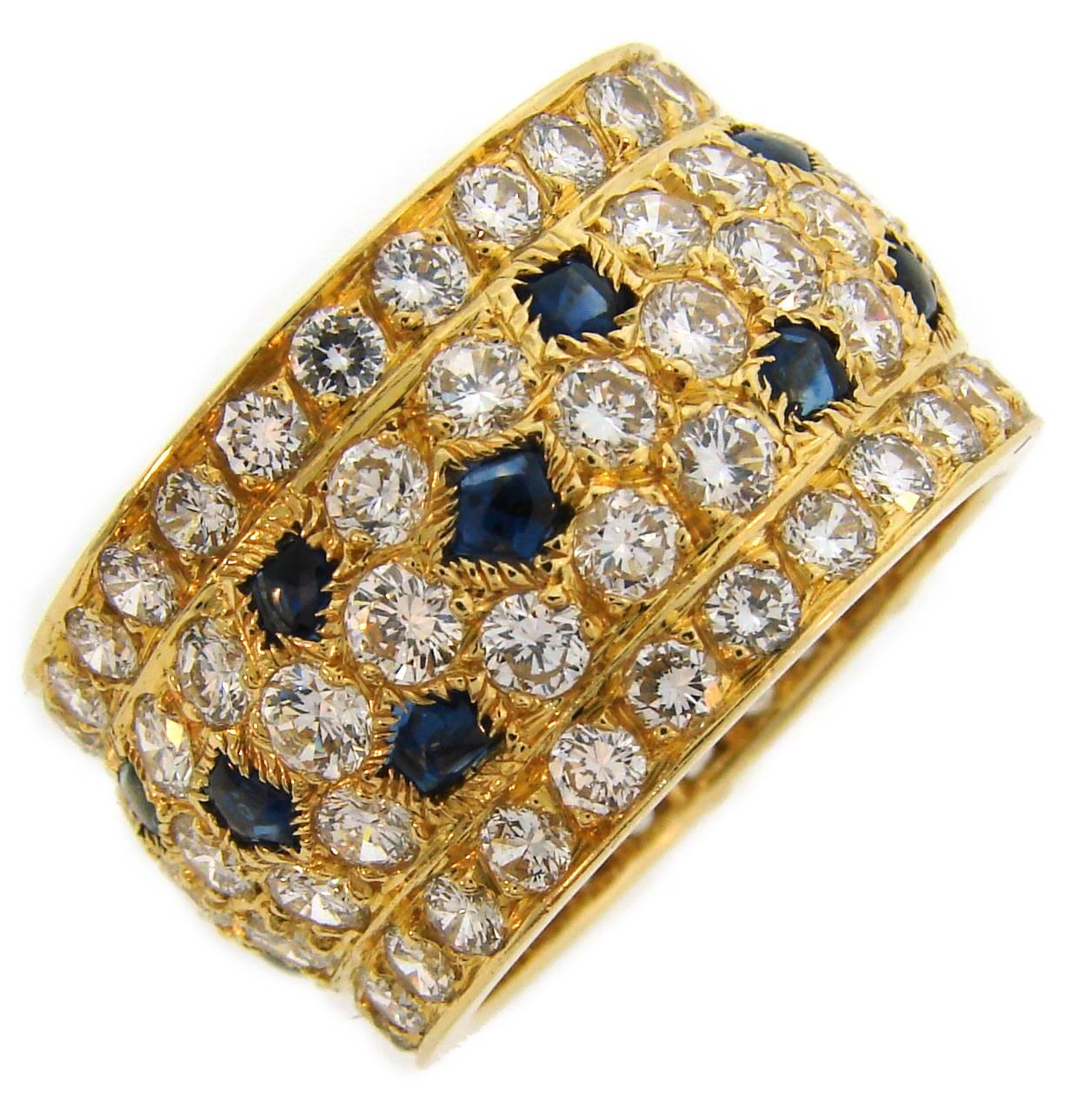 Cartier Diamond Sapphire Yellow Gold Band Ring