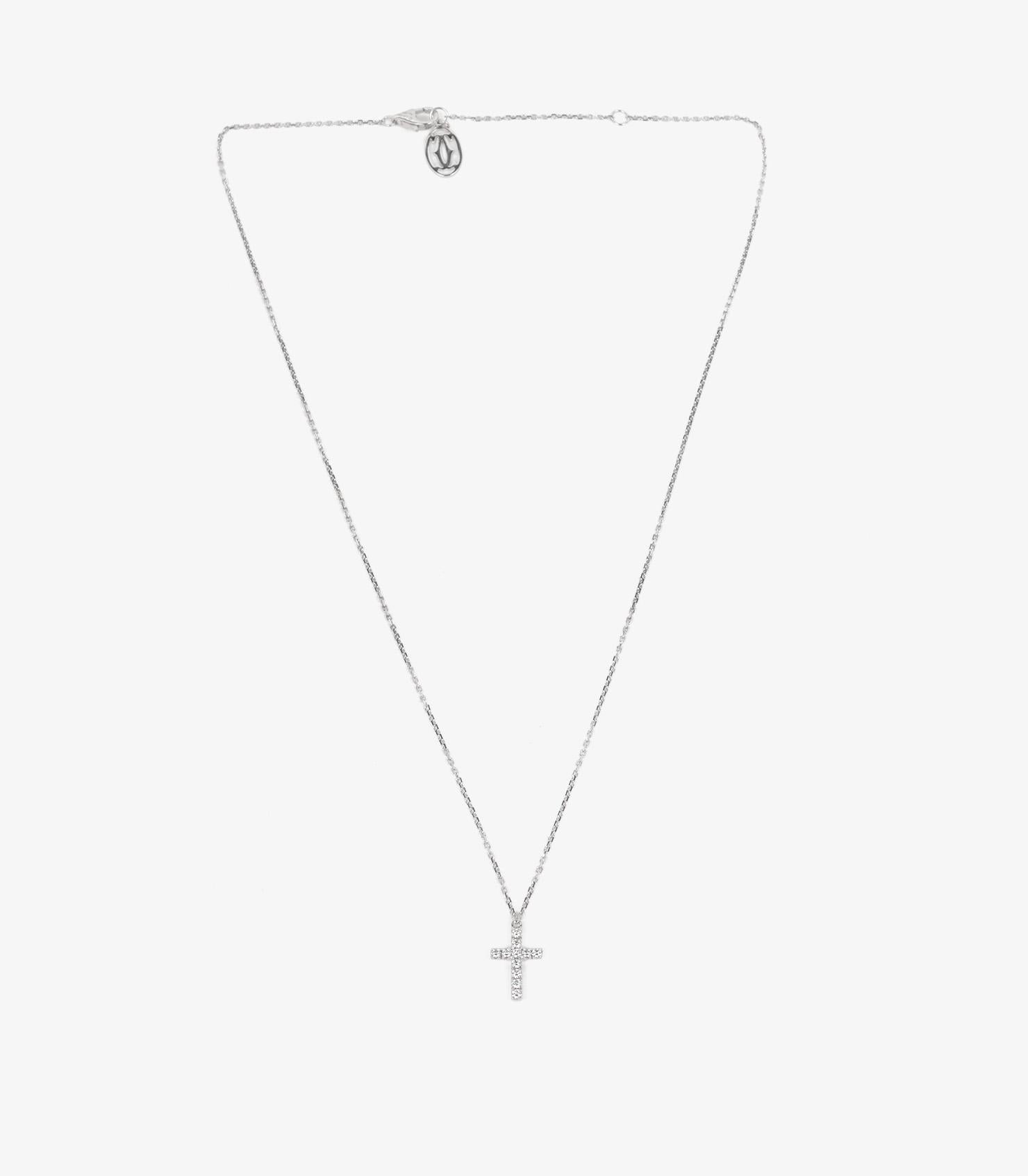 Cartier Diamond Set 18ct White Gold Cross Symbols Necklace In Excellent Condition For Sale In Bishop's Stortford, Hertfordshire