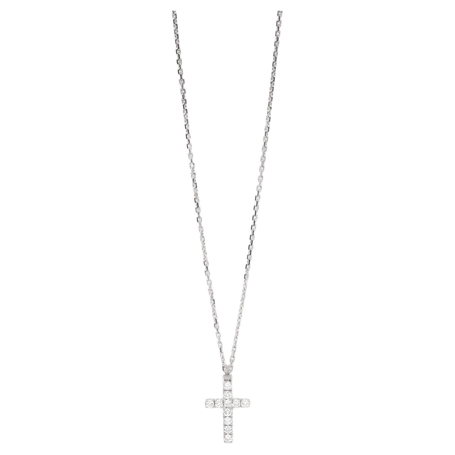 Cartier Diamond Set 18ct Weißgold Kreuz Symbole Halskette im Angebot