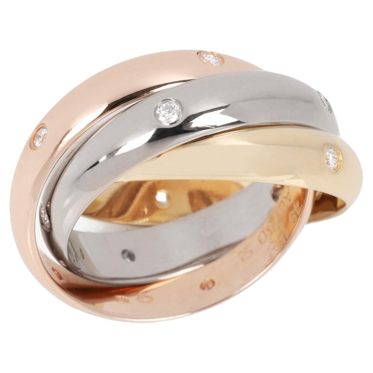 Cartier Diamond Set 18ct White, Yellow And 18ct Rose Gold Medium Trinity Ring For Sale