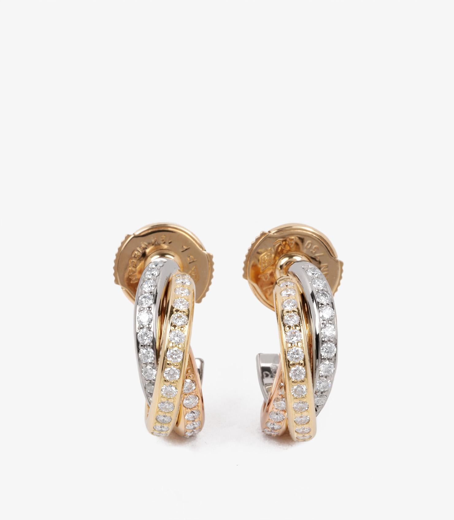 Cartier Diamond Set 18ct White, Yellow And Rose Gold Hoop Earrings In Excellent Condition For Sale In Bishop's Stortford, Hertfordshire