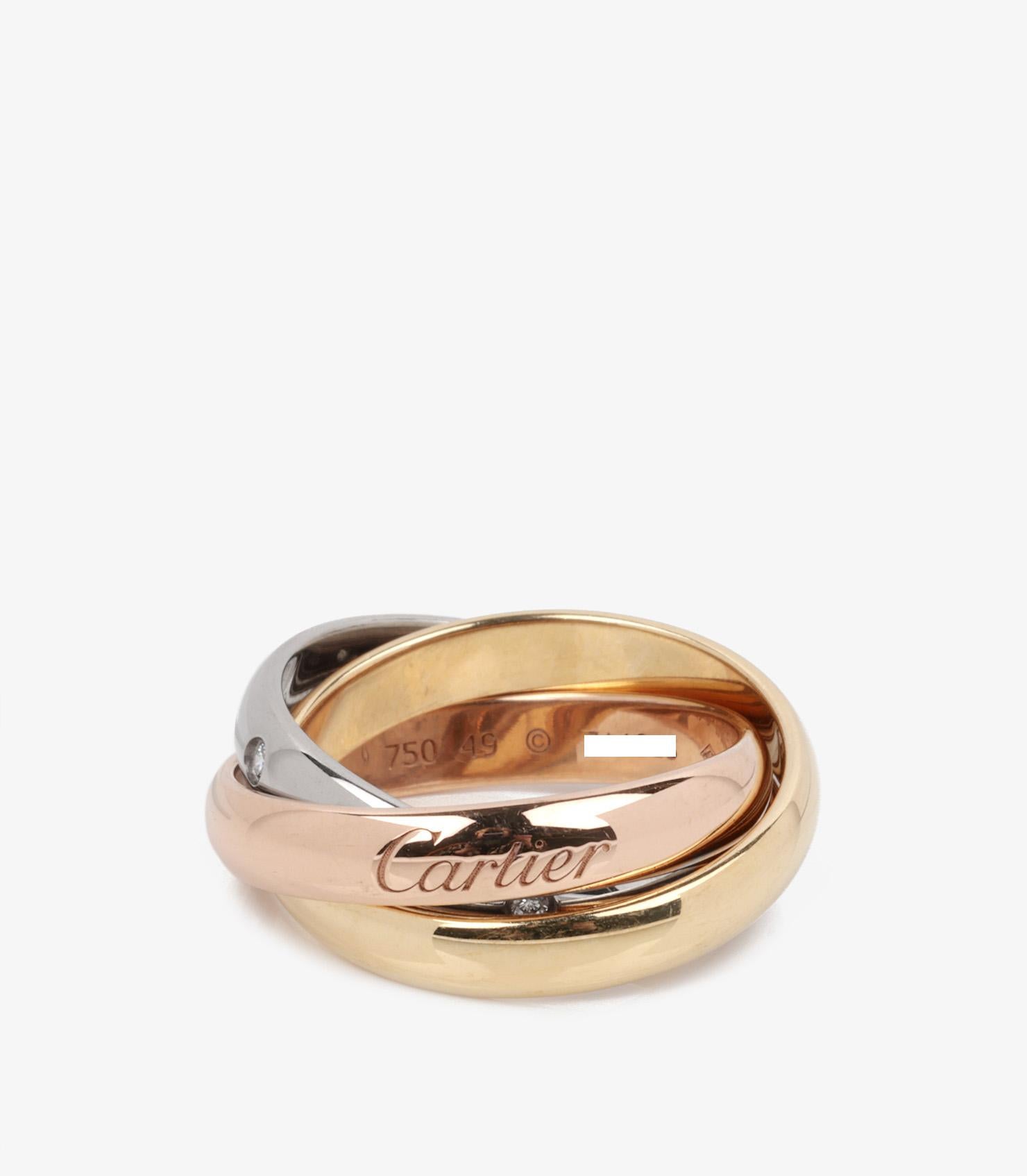 Cartier Diamond Set 18ct Weiß, Gelb und Rose Gold Medium Trinity Ring (Rundschliff) im Angebot