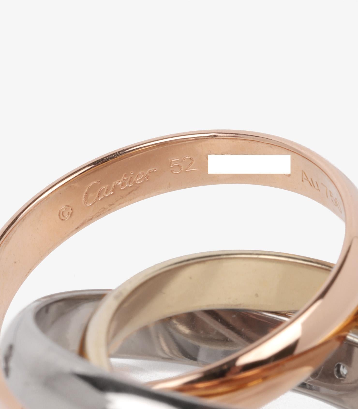 Cartier Diamond Set 18ct White, Yellow and Rose Gold Medium Trinity Ring In Excellent Condition For Sale In Bishop's Stortford, Hertfordshire