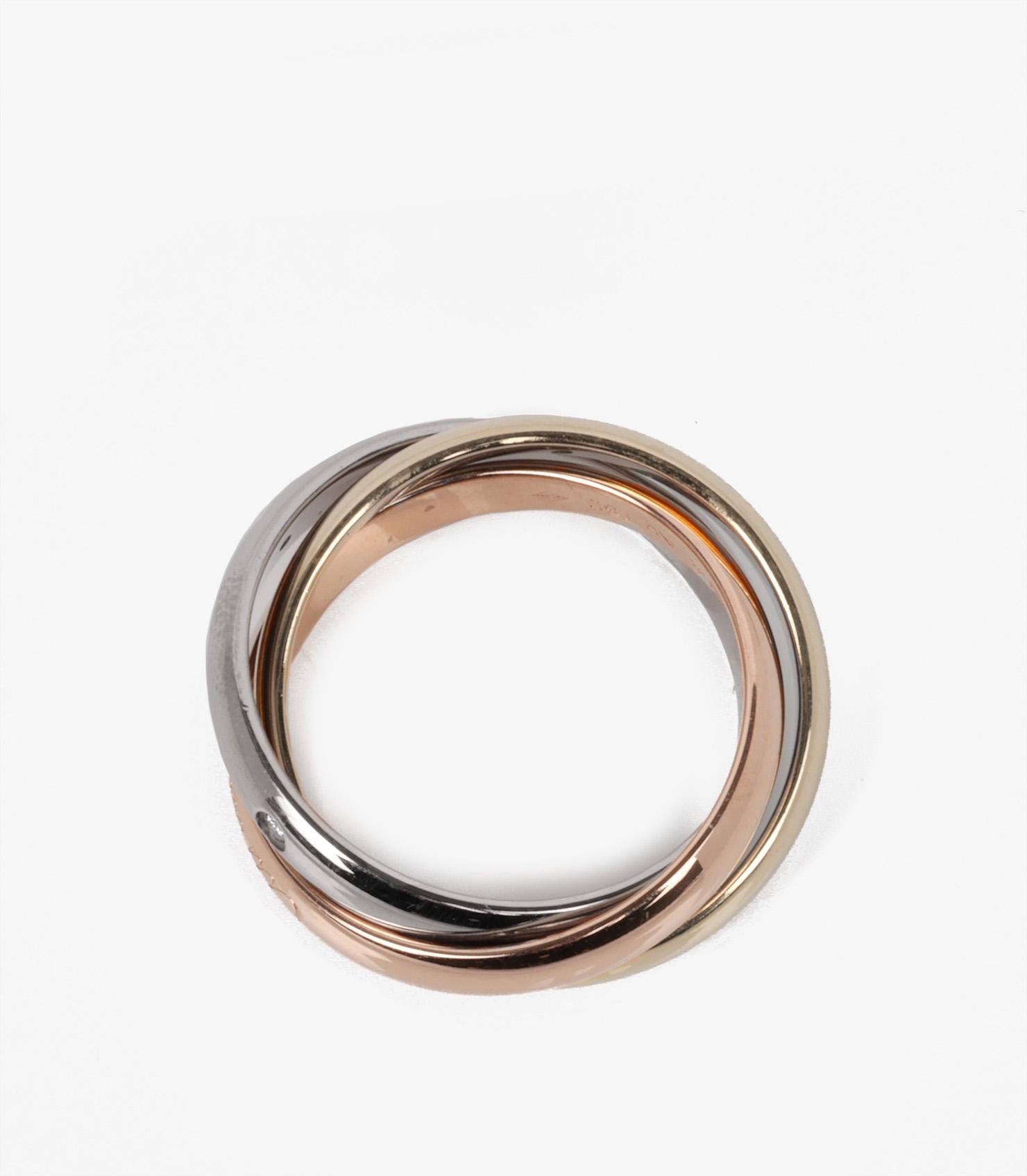 Women's or Men's Cartier Diamond Set 18ct White, Yellow and Rose Gold Medium Trinity Ring For Sale