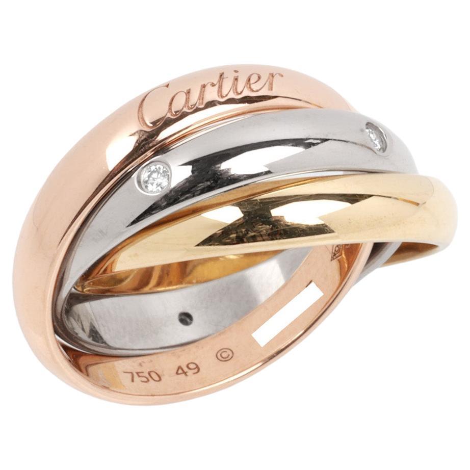 Cartier Diamond Set 18ct White, Yellow And Rose Gold Medium Trinity Ring For Sale