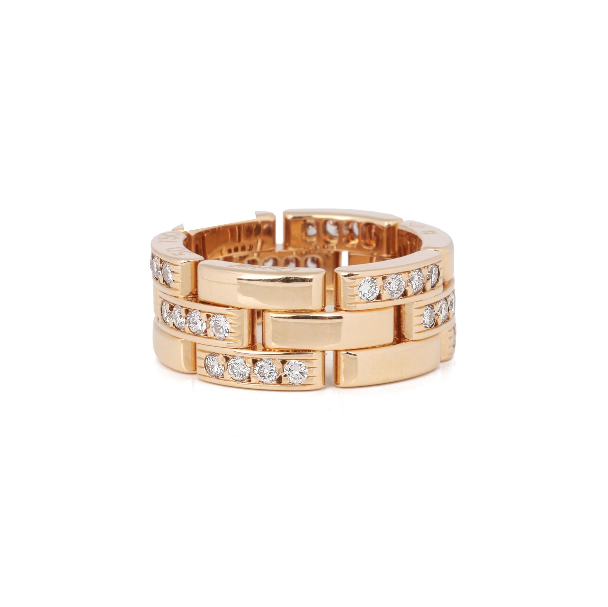 Round Cut Cartier Diamond Set 18ct Yellow Gold Maillon Ring For Sale