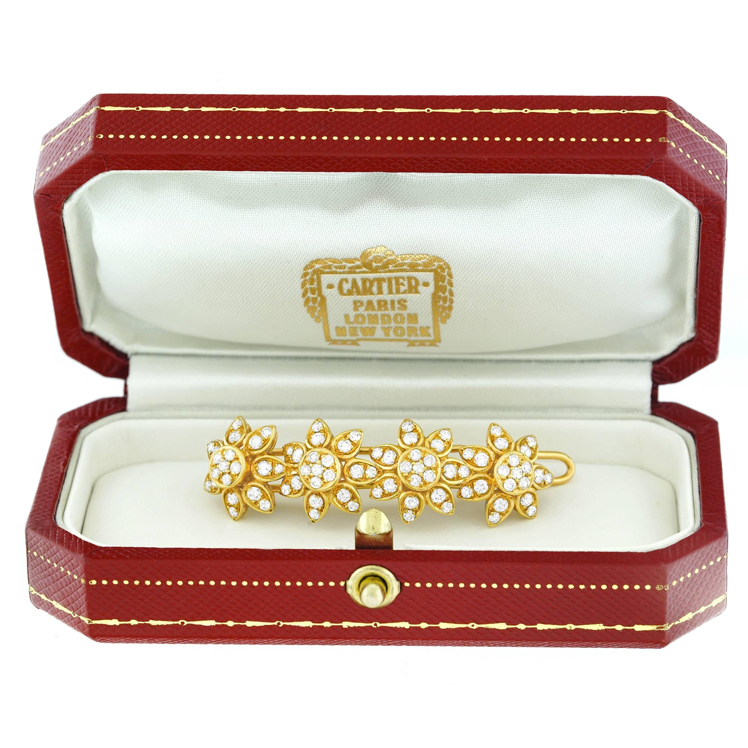 Cartier Diamond Set Gold Barrette In Excellent Condition In Litchfield, CT