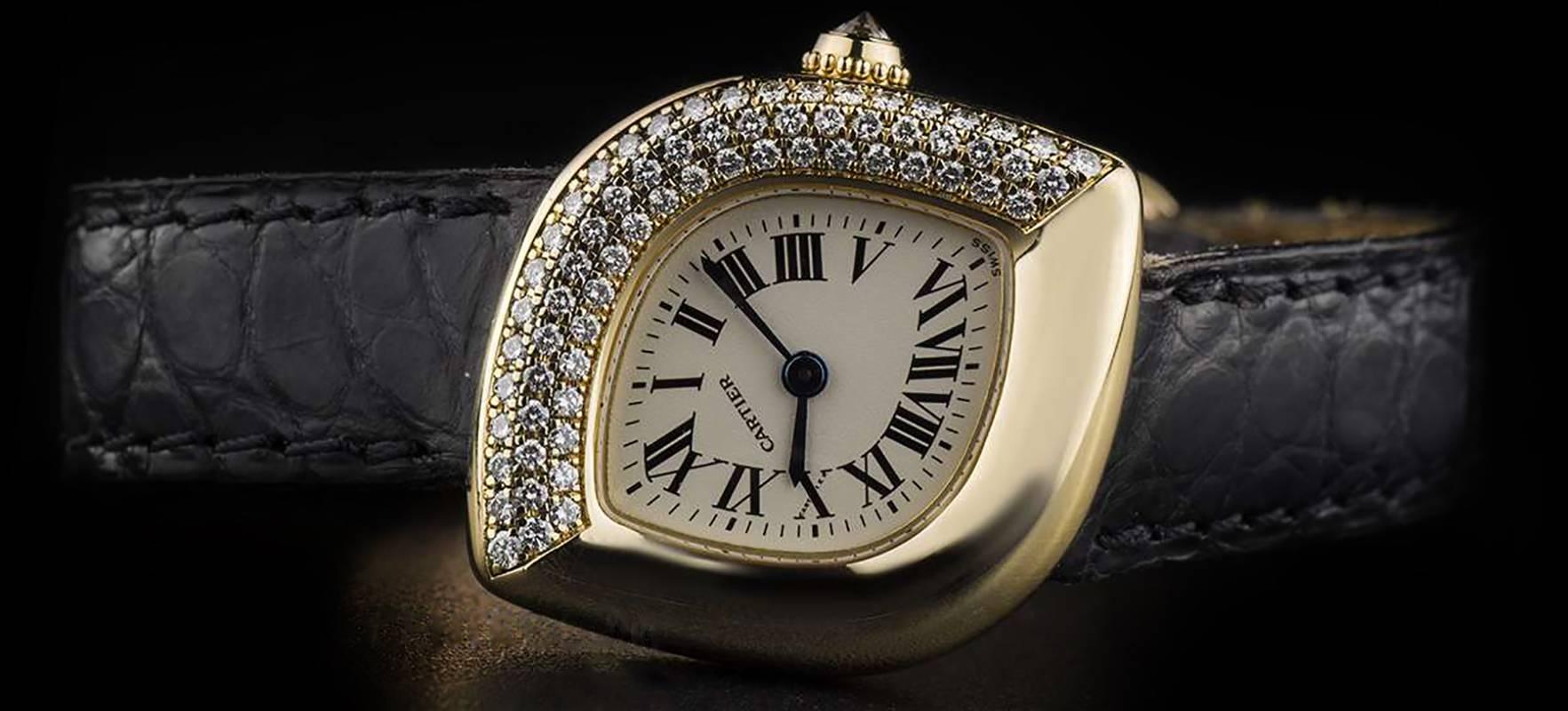 Cartier Diamond Set Navette Montre Ladies Wristwatch Quartz Watch In Excellent Condition In London, GB