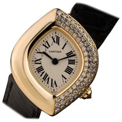 Cartier Diamond Set Navette Montre Ladies Wristwatch Quartz Watch