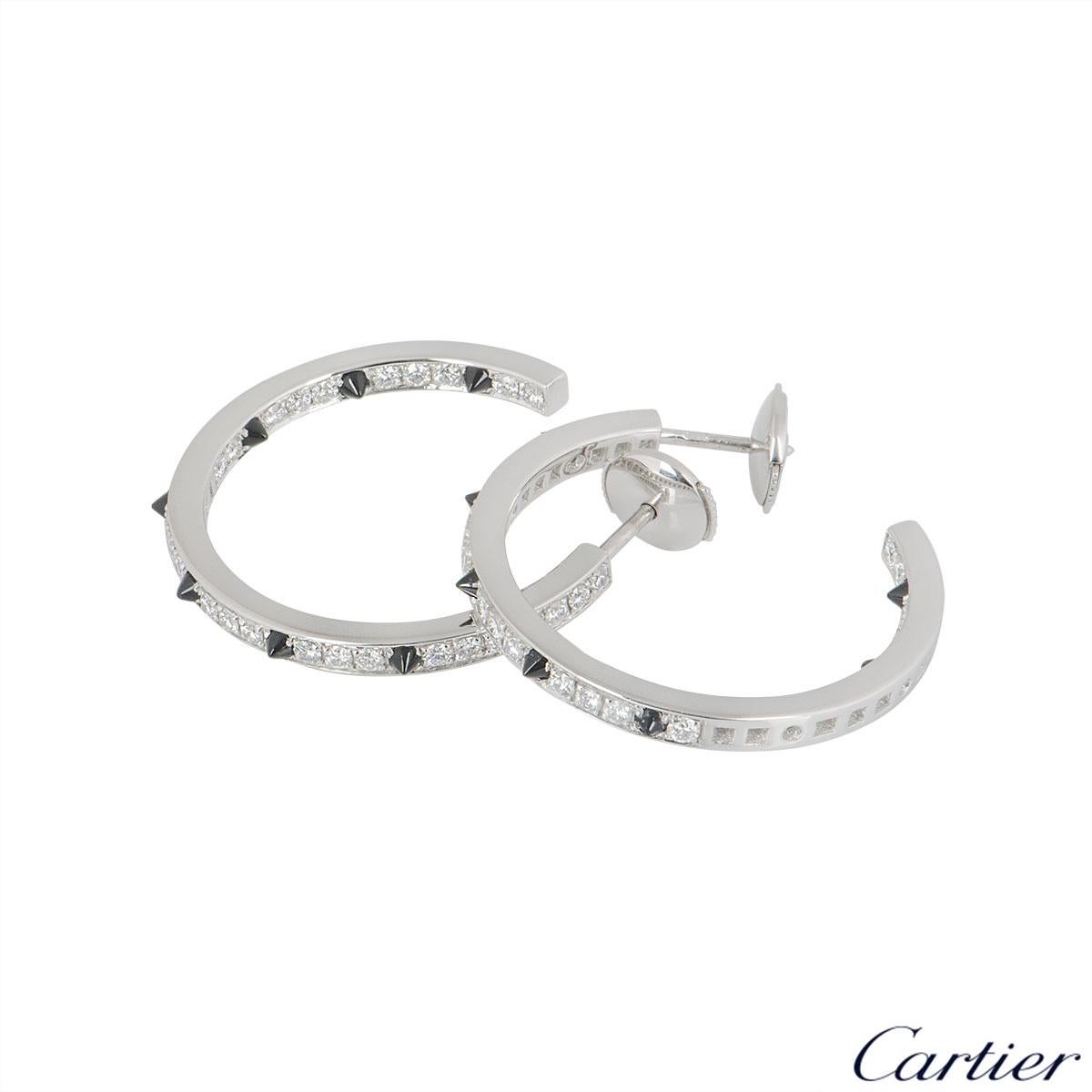 Round Cut Cartier Diamond Set Onyx Panthere de Cartier Earrings 1.04 Carat