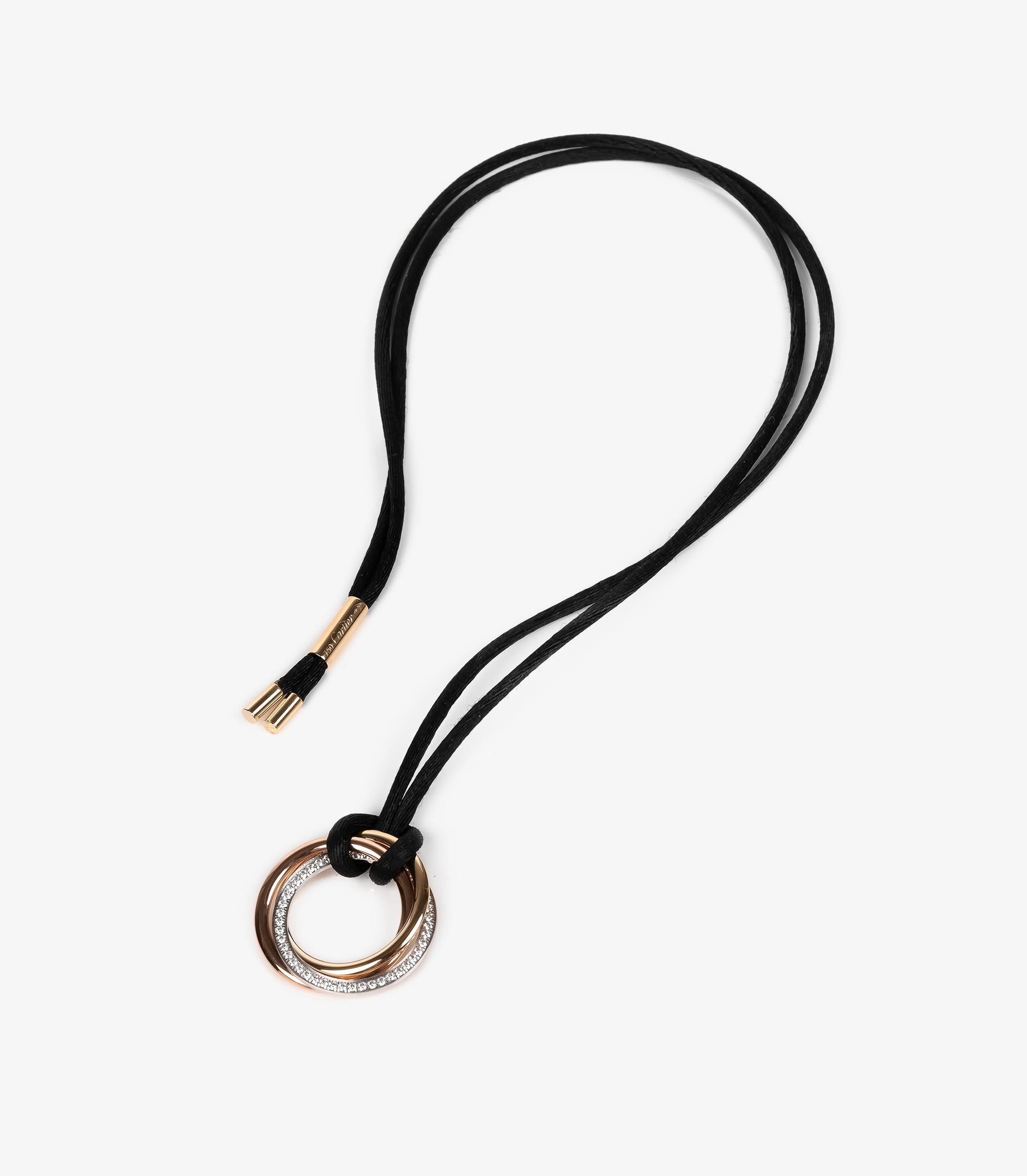 Cartier Diamond Silk Cord 18ct Gold Medium Trinity Necklace

Product Details
Xupes Ref: J1510
Brand: Cartier
Model: Trinity Silk Cord Necklace
Type: Necklace
Serial Number: O*****
Age: 2008
RRP: £7,550
Accompanied By: Cartier