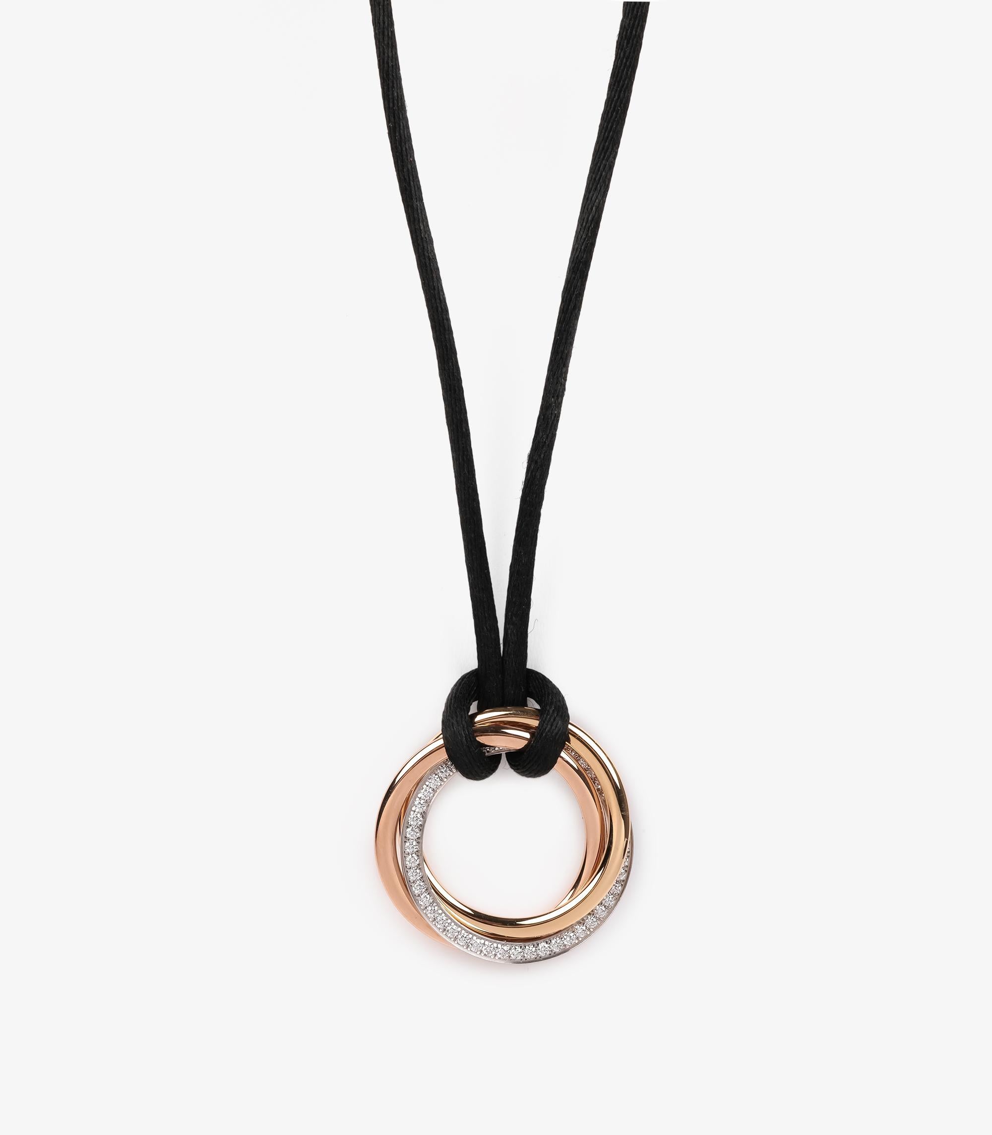 Cartier Diamond Silk Cord 18ct Gold Medium Trinity Necklace In Excellent Condition For Sale In Bishop's Stortford, Hertfordshire