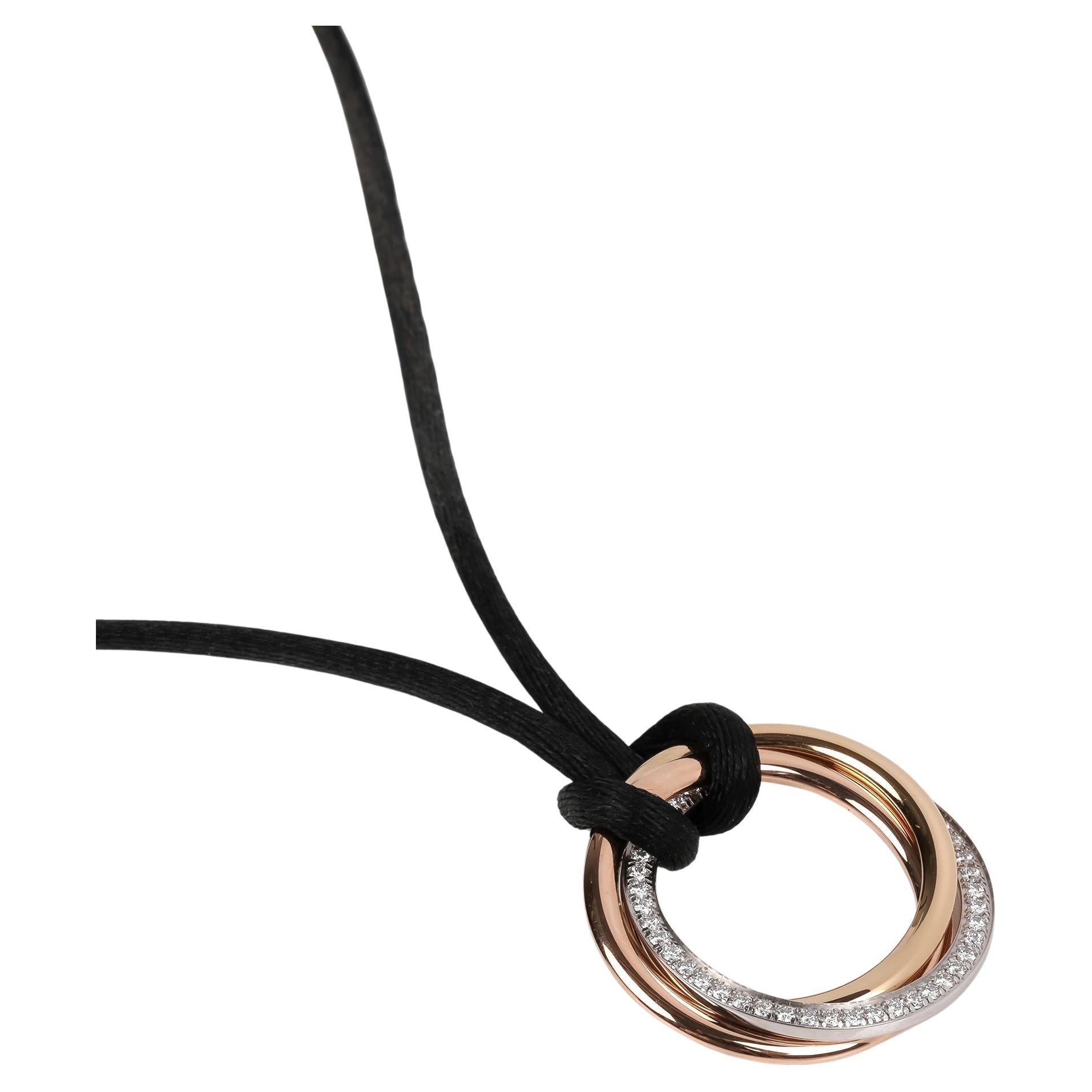 Cartier Diamond Silk Cord 18ct Gold Medium Trinity Necklace For Sale