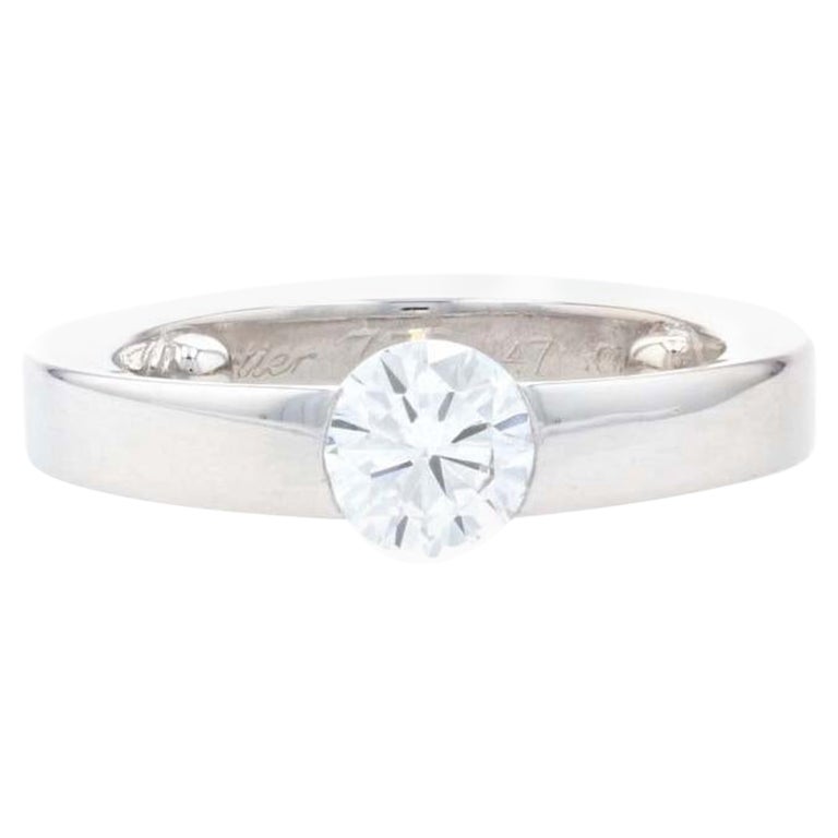 Bague de fiançailles solitaire à diamant de Cartier, or blanc 18k .53ct GIA en vente