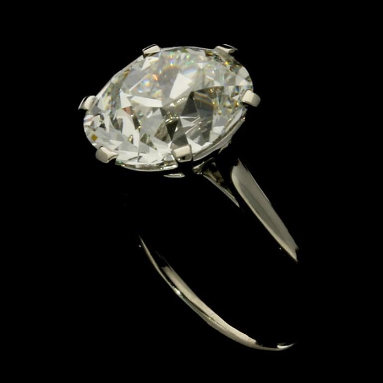 Old Mine Cut Cartier Diamond Solitaire Ring with a 6.06 Carat Old Mine Brilliant Cut Diamonds