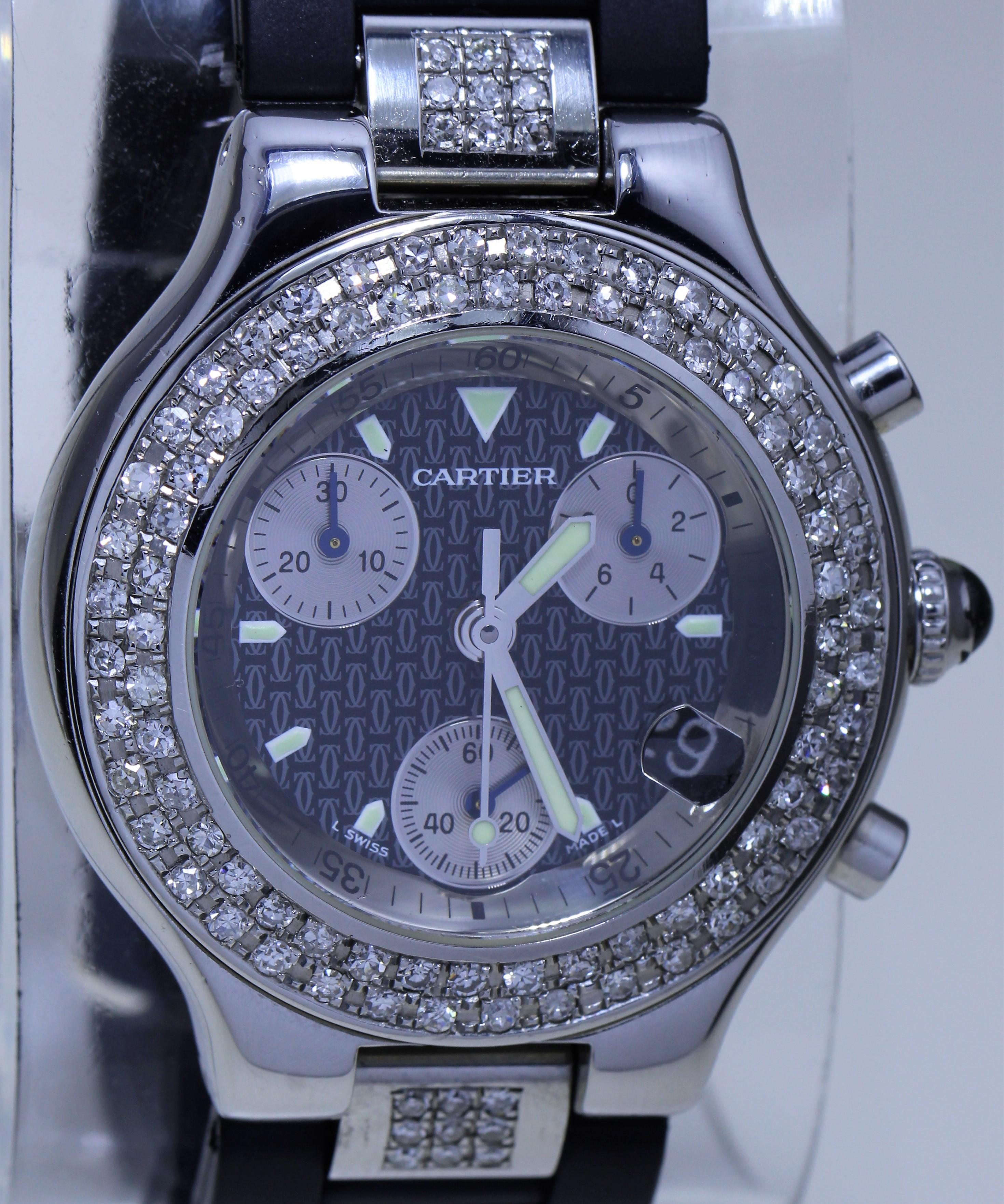 Cartier Diamond Studded Men's Chronograph Watch In Excellent Condition For Sale In New York, NY