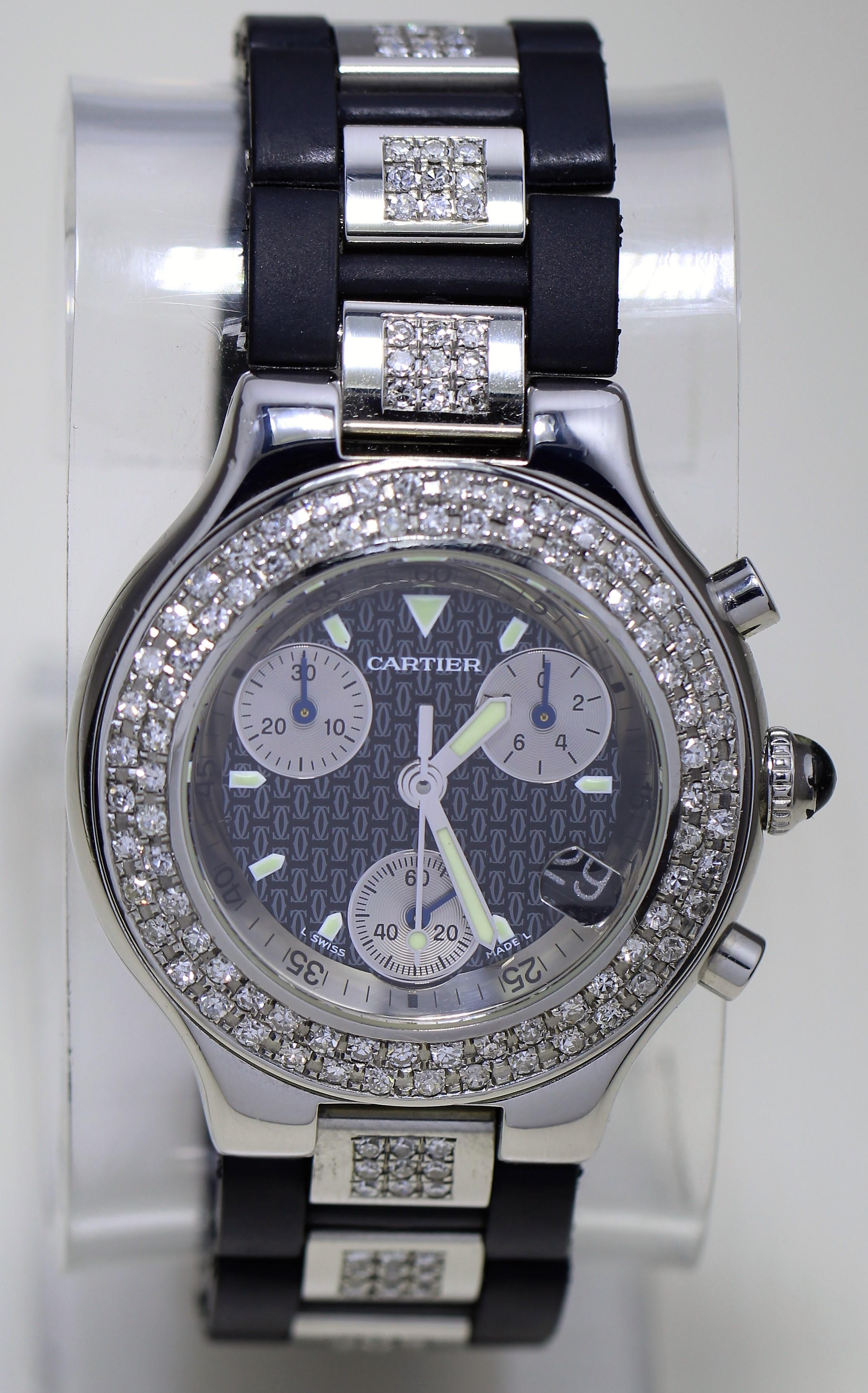 Cartier Diamond Studded Men's Chronograph Watch For Sale 1