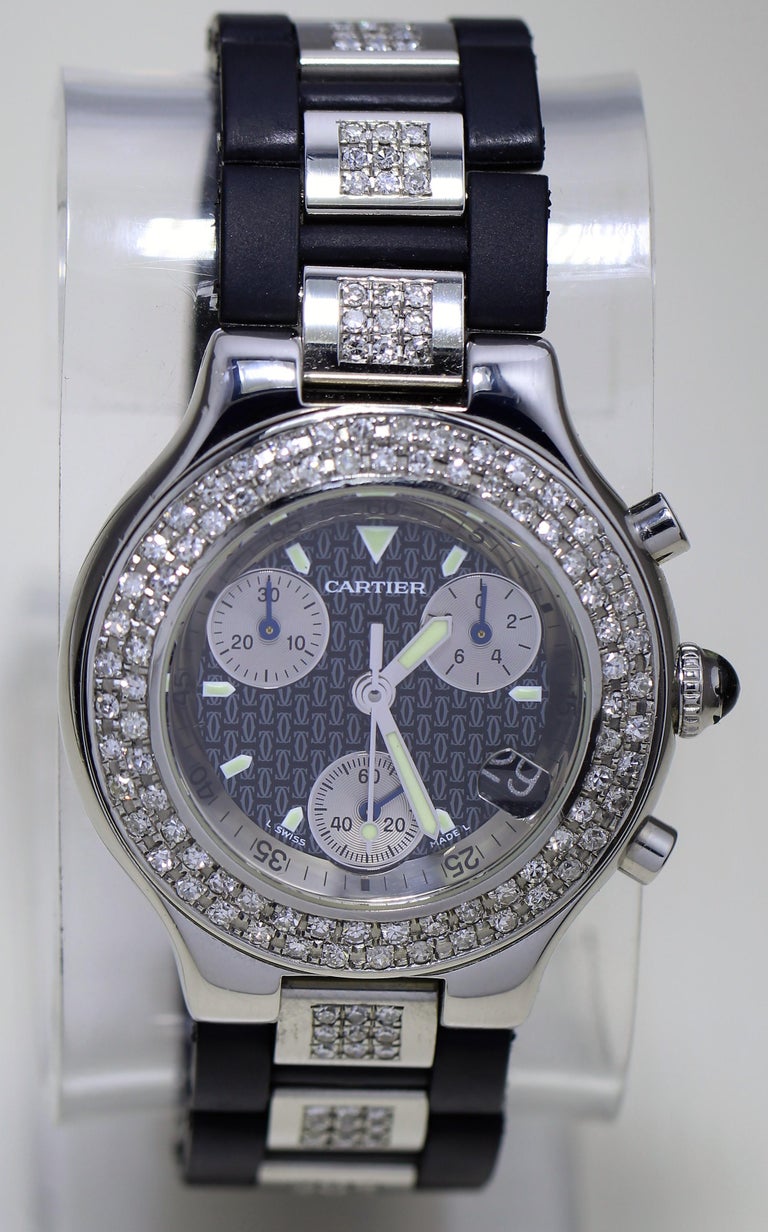 Cartier Diamond Studded Men's Chronograph Watch For Sale at 1stDibs