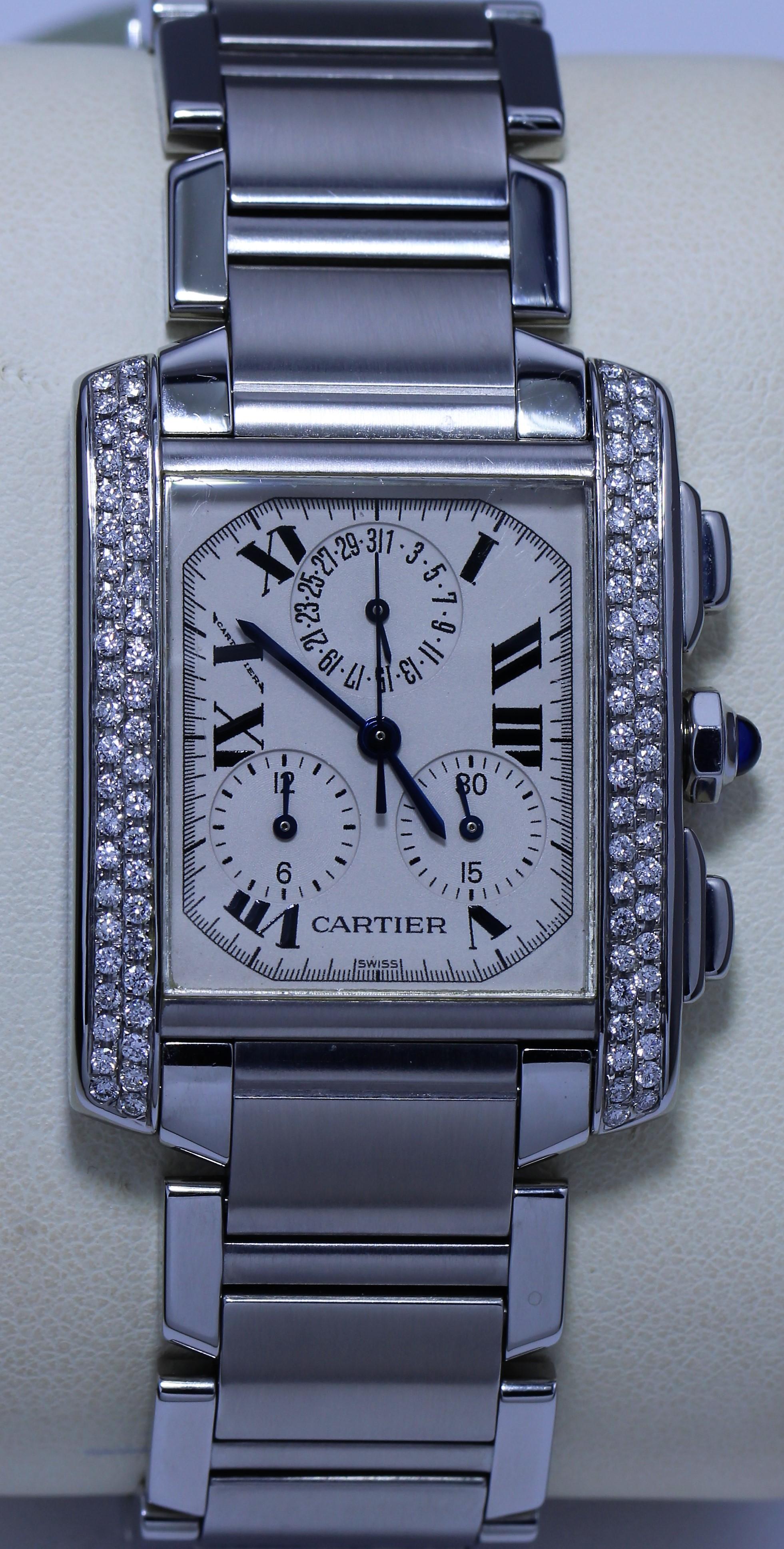 Cartier Diamond Studded Wristwatch with Chronograph In Excellent Condition In New York, NY