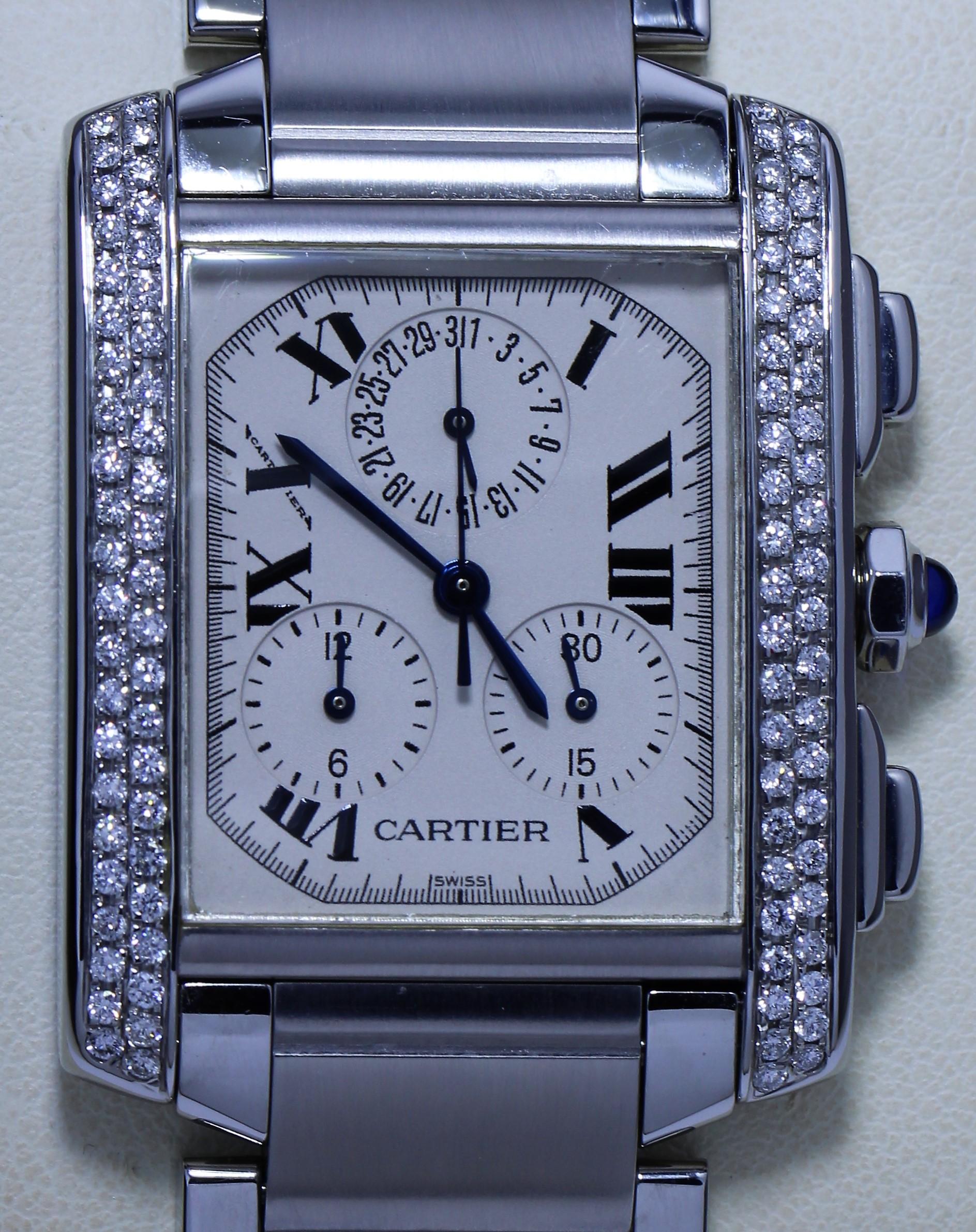 Women's or Men's Cartier Diamond Studded Wristwatch with Chronograph