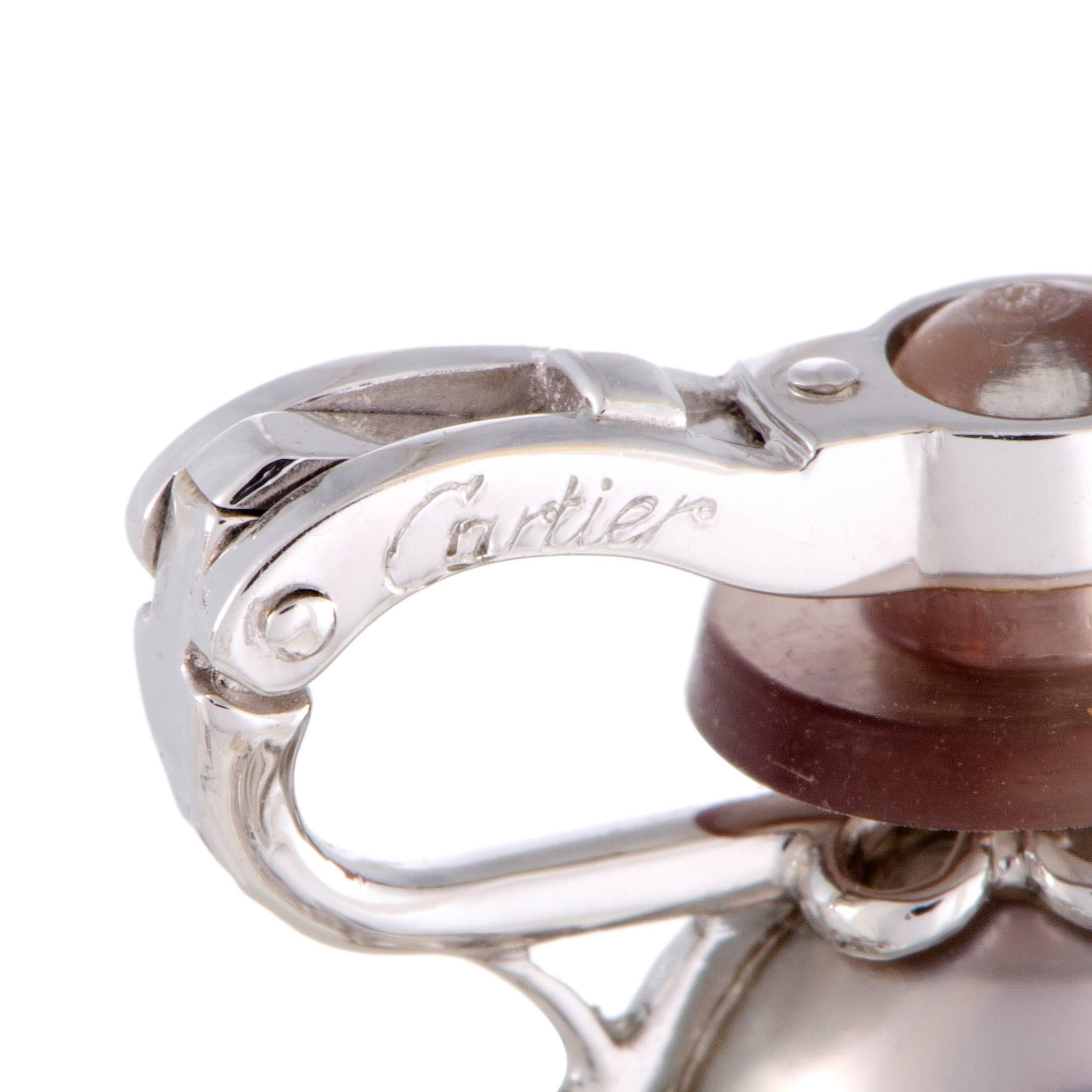 Cartier Diamond Tahitian South Sea Pearl Platinum Clip-On Earrings In Excellent Condition In Southampton, PA